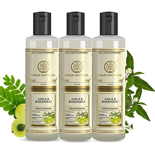 Khadi Natural Amla & Bhringraj Hair Conditioner - Anti Hair Fall & Nourishing Treatment for Healthy Hair | Suitable for All Hair Types | 630ml (3 x 210ml Pack) | Promotes Stronger, Thicker Hair Growth - Perfect for Daily Use, Damaged Hair Repair & Scalp Care