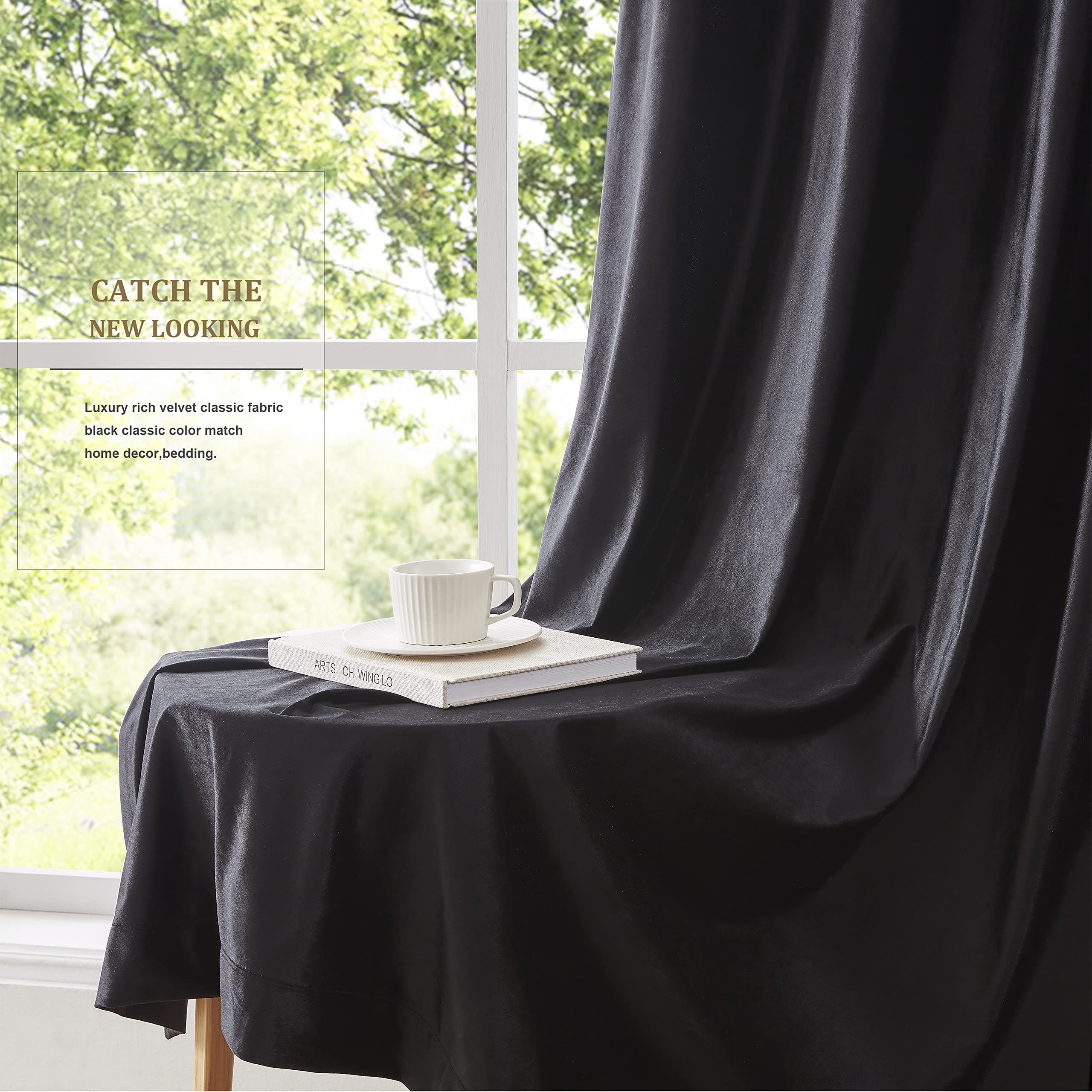 BULBUL 108 Inch Blackout Curtains - Thermal Insulated Velvet Drapes for Living Room & Bedroom, Set of 2 Panels | Room Darkening, Noise Reducing Window Treatments for Home Decor