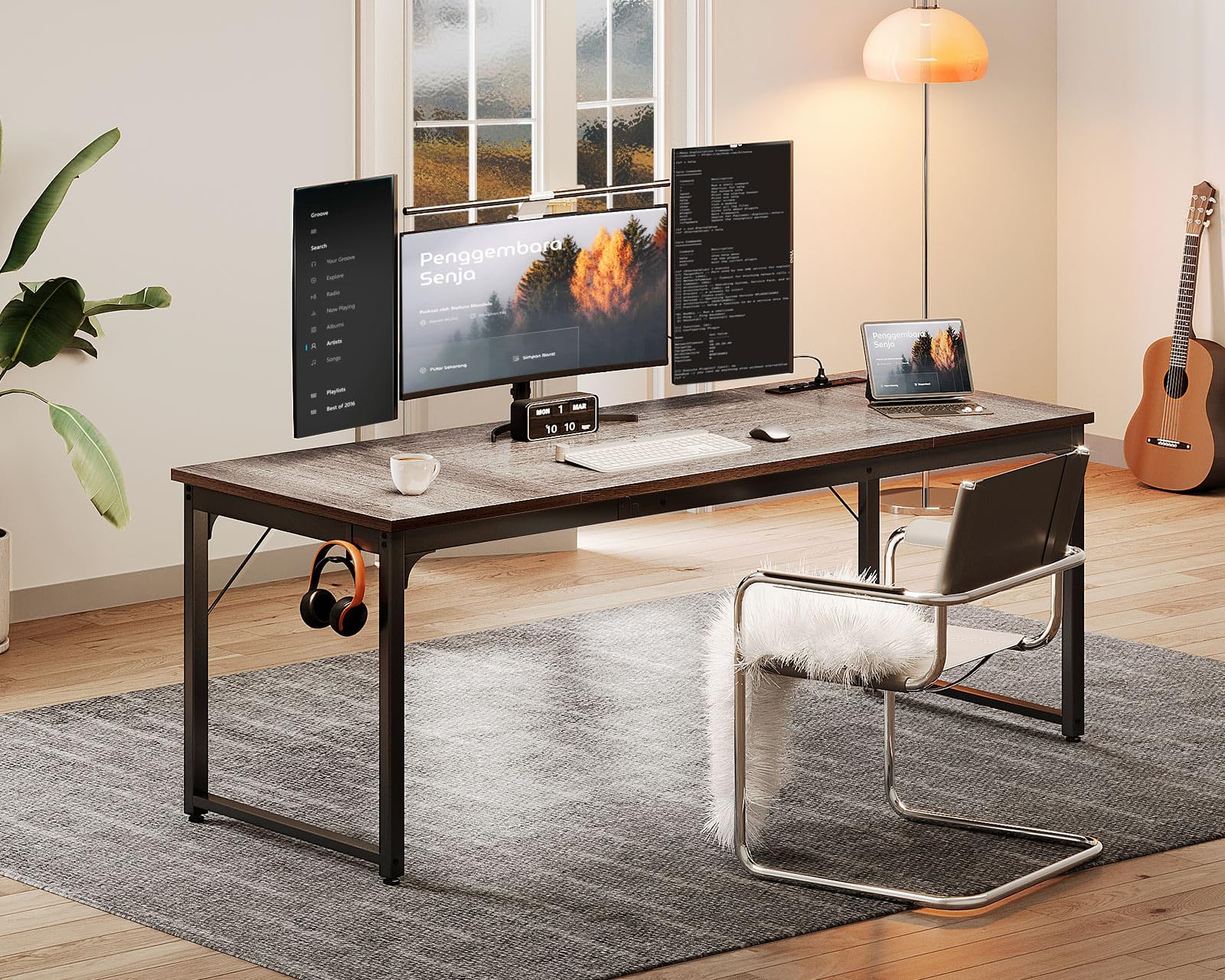 Coleshome 71 Inch Large Computer Desk with USB Ports - Sturdy Office Desk & Study Writing Table in Grey Oak - Perfect for Home Office, Gaming Setup & Student Workspace