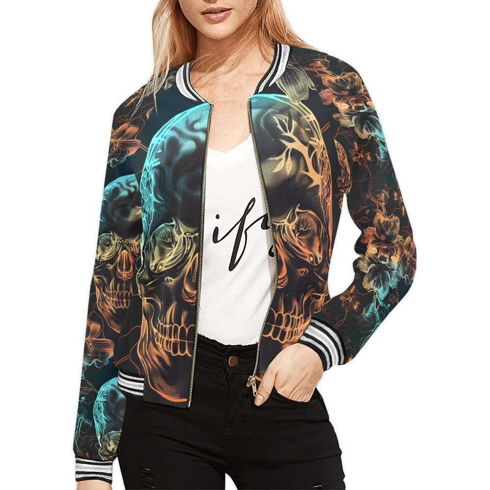 Stylish Ink Skulls Horizontal Stripes Jacket for Men & Women | Trendy Gothic Streetwear Fashion | Perfect for Concerts, Halloween & Casual Outfits