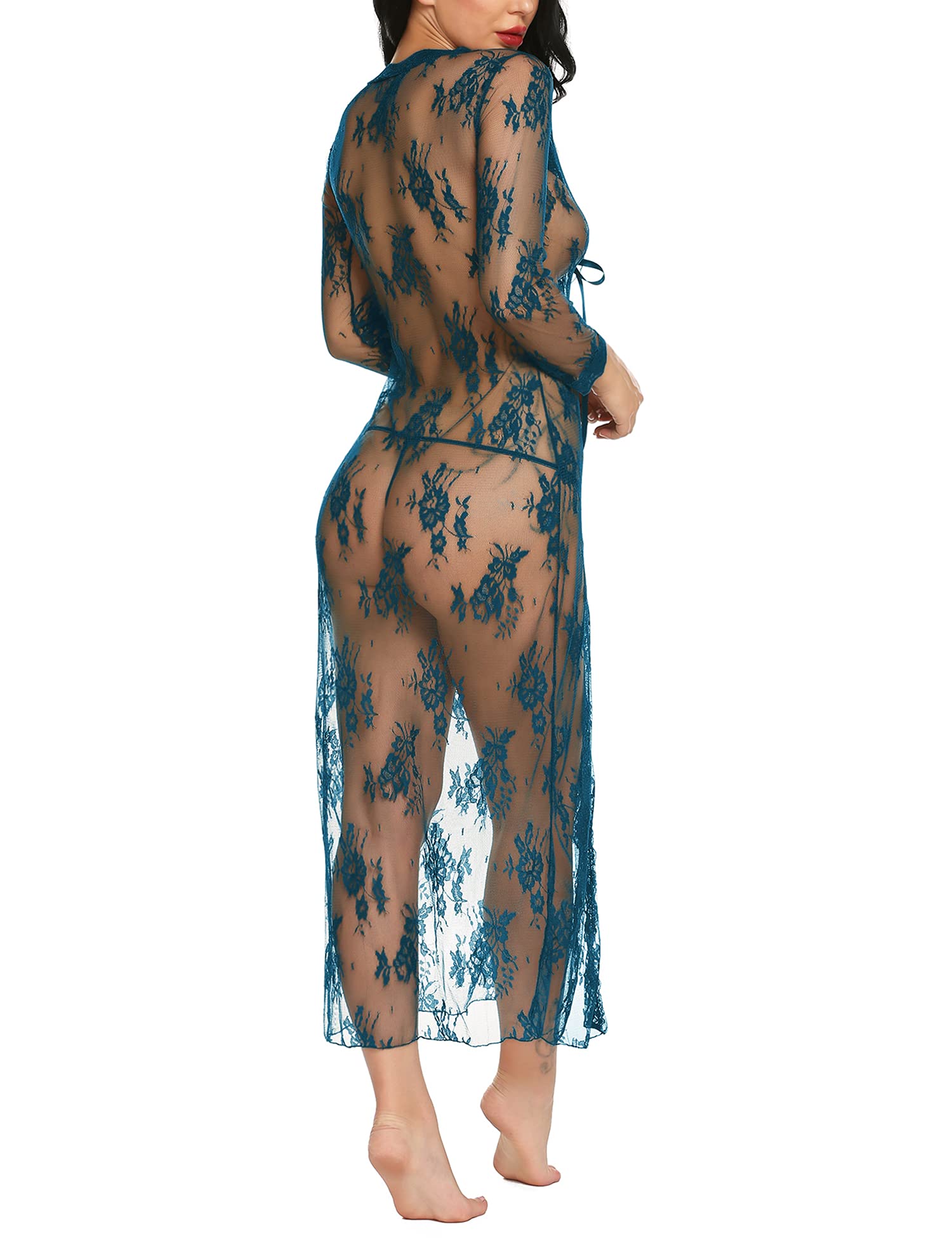 Sexy Lace Lingerie Dress for Women - Sheer Long Gown & See-Through Kimono Robe - Perfect for Boudoir, Bridal Shower, and Romantic Nights