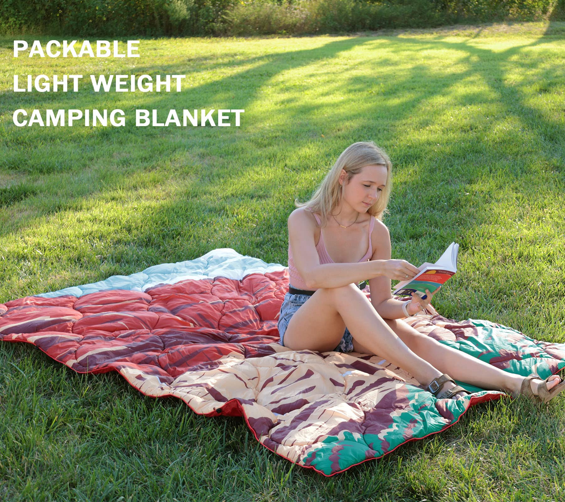 Premium Waterproof Camping Blanket - Ultra Warm & Cozy Travel Blanket for Outdoor Adventures, Hiking, Picnics & Beach - Lightweight & Compact (Red, 55