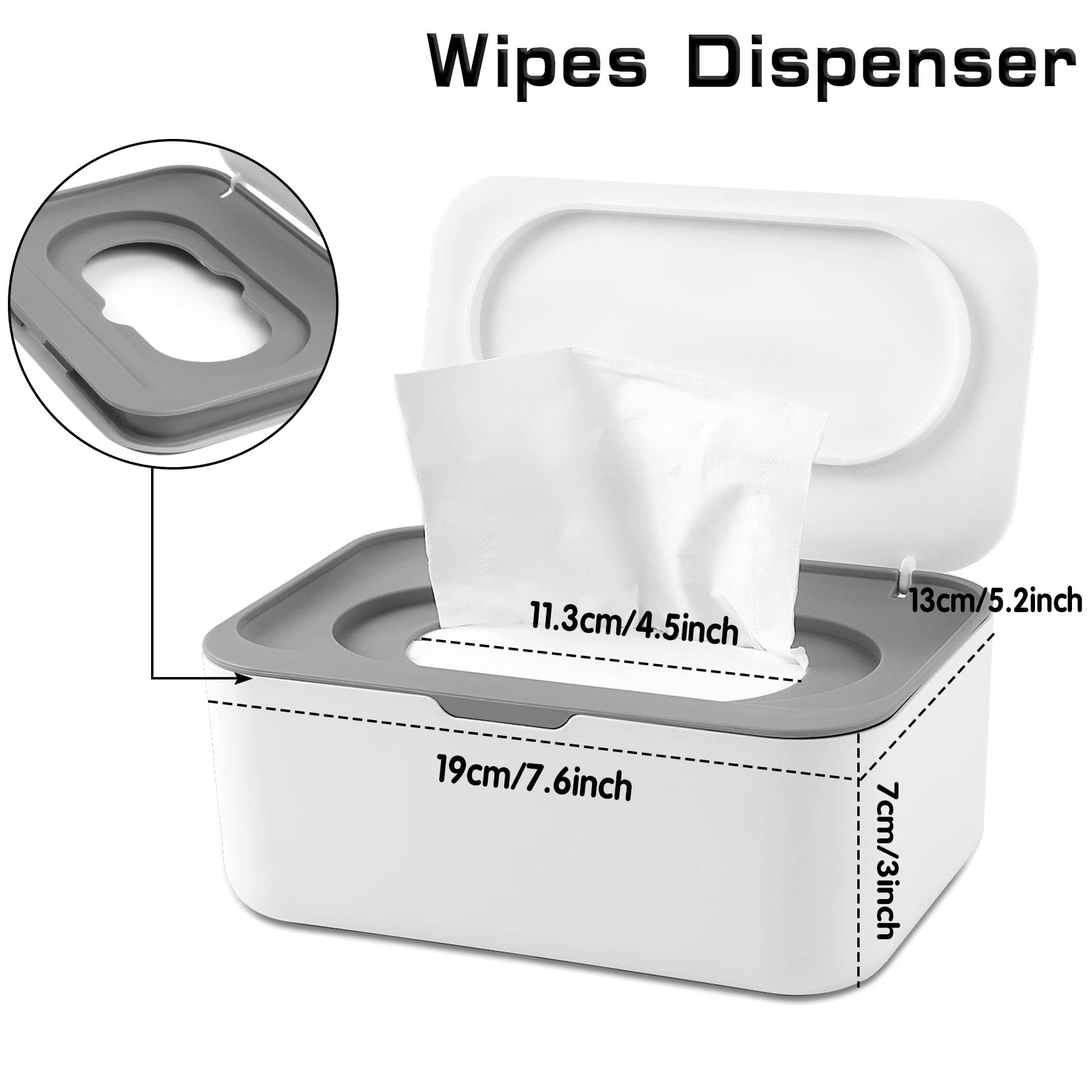 NOVWANG Baby Wipes Dispenser with Lid - Refillable & Airtight Wipes Container for Freshness - Sealed Design Wipe Holder for Bathroom, Nursery & Diaper Bag - Grey (Perfect for Baby Care, Travel & Home Use)