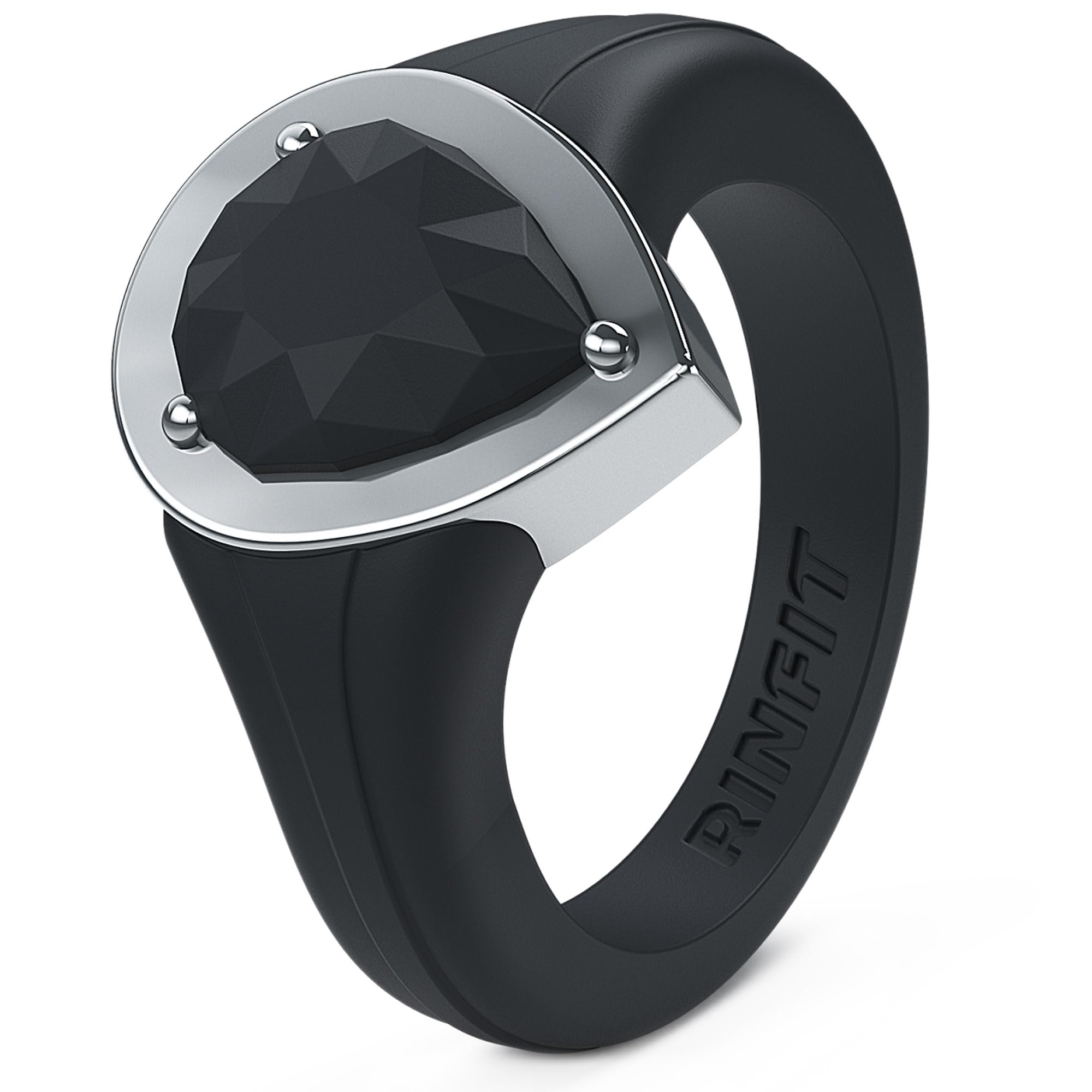 Rinfit Silicone Wedding Bands for Women - Metal Framed Pear Design for Active Lifestyle