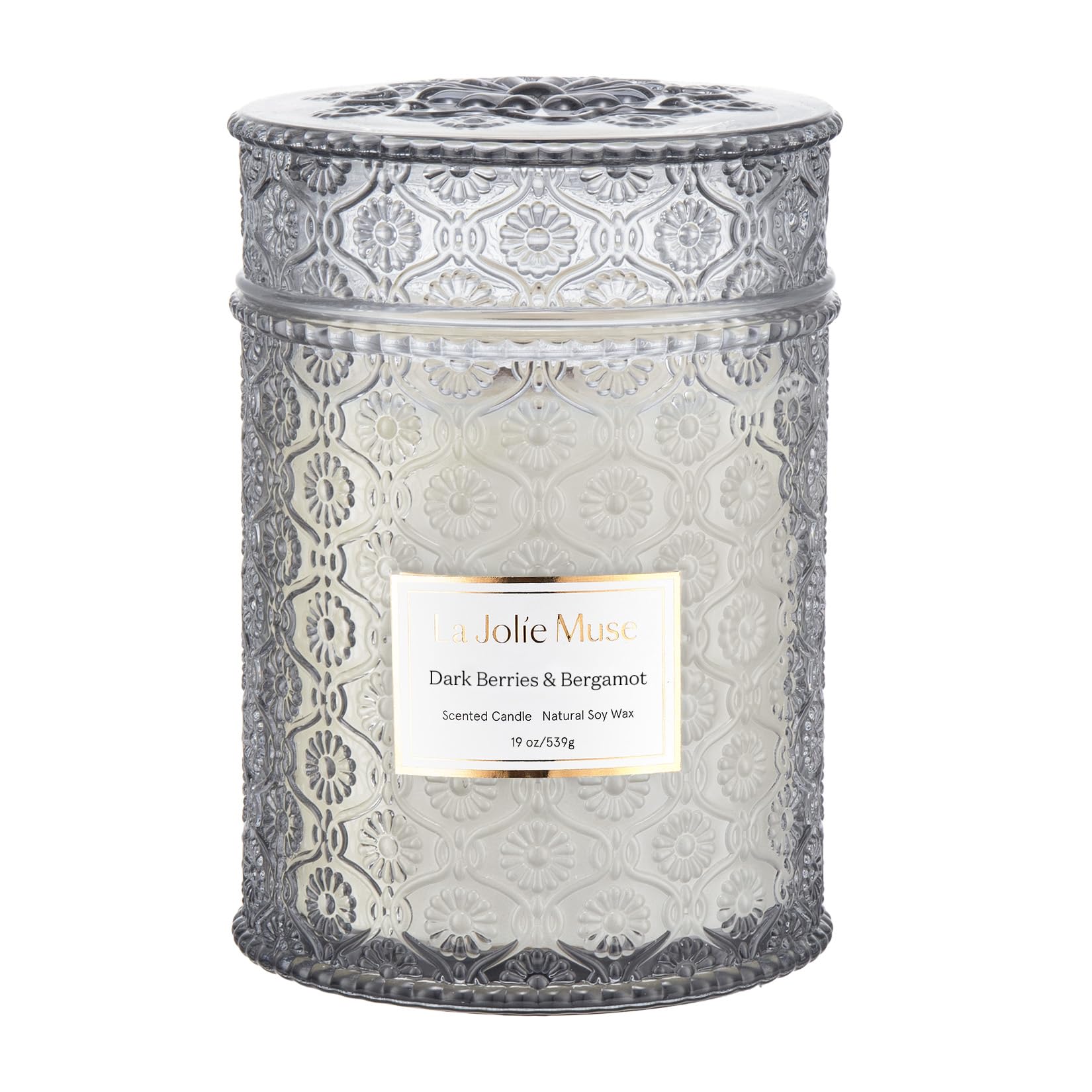 LA JOLIE MUSE Dark Berries & Bergamot Scented Soy Candle - 19oz Large Glass Jar, 90 Hours Burn Time, Natural Home Fragrance, Perfect Gift for Women & Men - Ideal for Relaxation, Romantic Dinners & Spa Nights