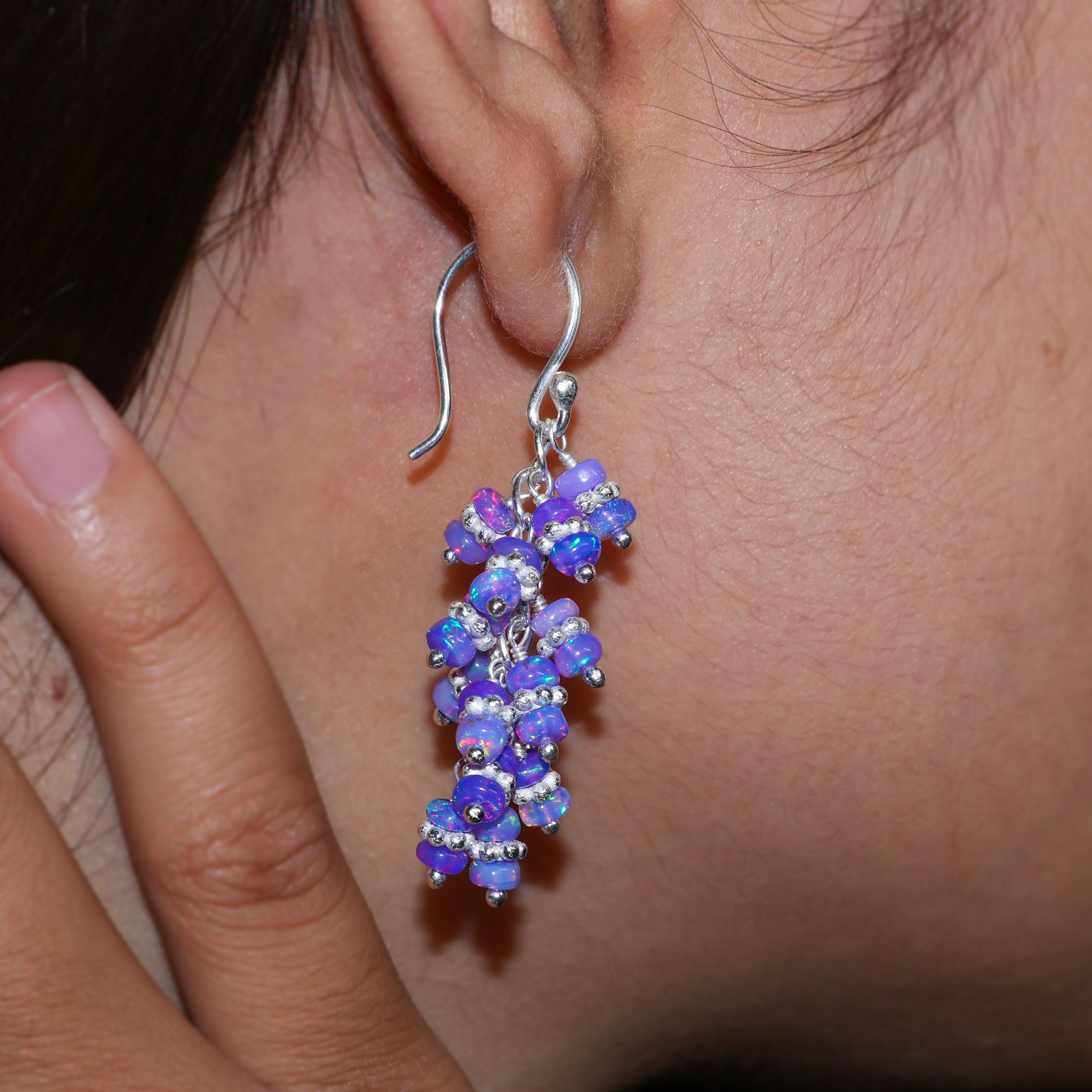 Lavender Opal Fire Beads Chakra Style Cluster Earrings for Women | Boho Chic Jewelry for Meditation, Yoga & Spiritual Healing
