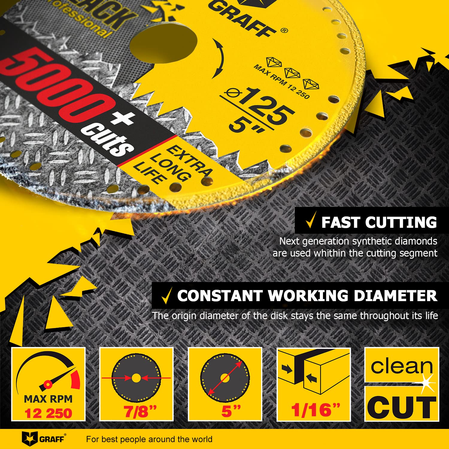 Diamond Metal Cutting Disc 5 Inch - GRAFF Black Cut Off Wheels for Angle Grinder, 60x Longer Wheel Life - Perfect for Metal Fabrication, Construction, and DIY Projects