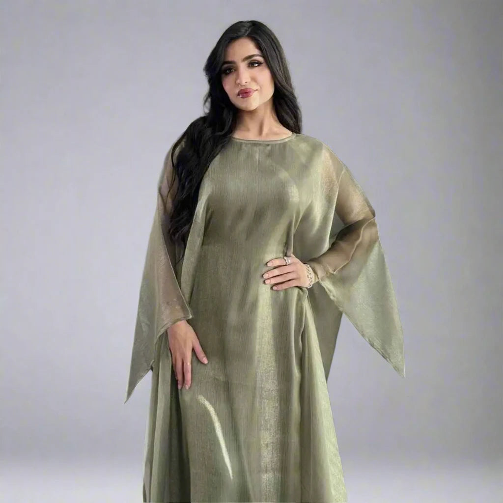 2-Piece Set Batwing Sleeve Farasha Abaya Dress with Inner Dress - Modest Islamic Prayer Dress for Women, Perfect for Eid, Mosque & Special Occasions