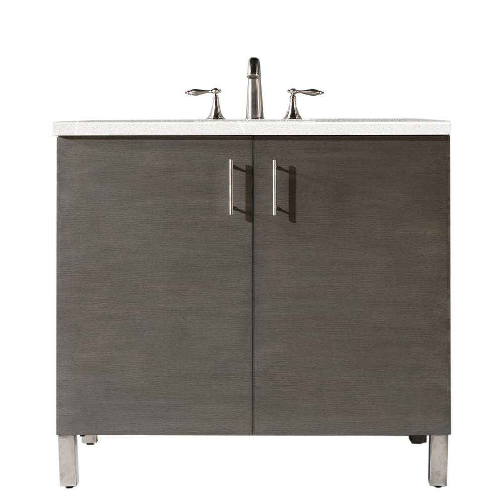 Metropolitan 36 Inch Single Bathroom Vanity in Silver Oak with 3CM Eternal Serena Quartz Countertop - Perfect for Modern Master Bathrooms & Powder Rooms