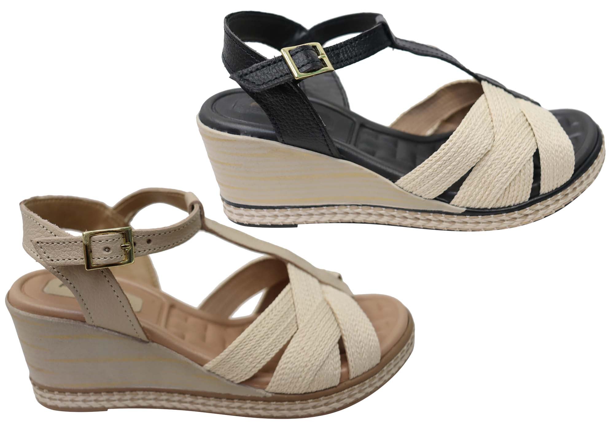 Pegada Carlisle Women's Brazilian Comfortable Leather Wedge Sandals - Stylish & Supportive Summer Shoes for Beach, Vacation & Casual Outings