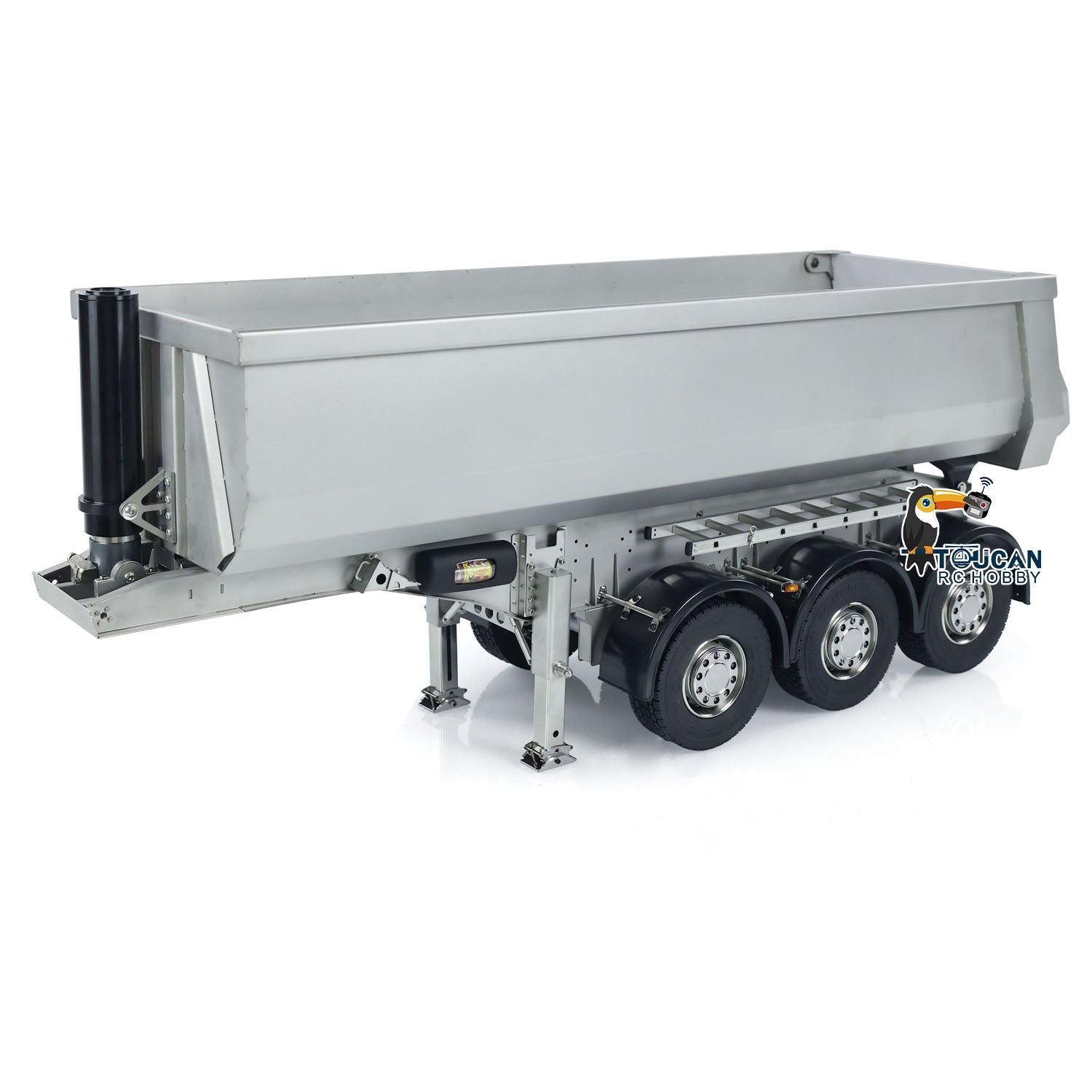 1/14 Scale Metal 3-Axle Hydraulic RC Dump Semi Trailer - Remote Control Tractor Truck Accessory - Unpainted DIY Assembly Simulation Car Model for Construction Site Play & Collectors Display