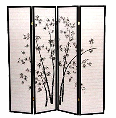 Black Bamboo Print Room Divider - 4 Panel Folding Privacy Screen for Home, Office & Studio - Perfect for Space Separation and Decoration