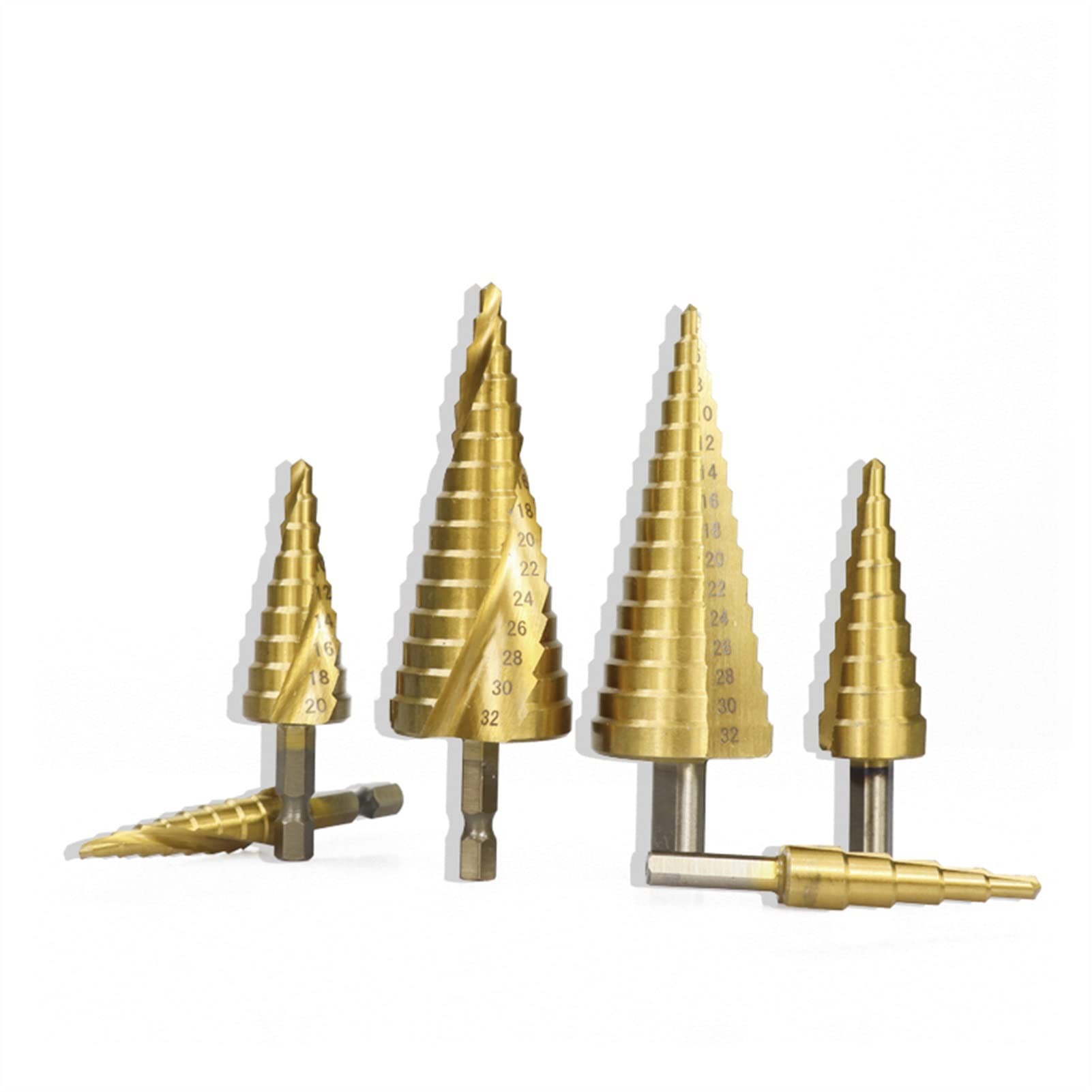 Titanium Coated HSS Step Drill Bit Set 4-32mm (3pcs) - Pagoda Shape with Triangle Shank for Metal, Wood & Plastic - Perfect for DIY Projects, Home Repairs & Professional Use