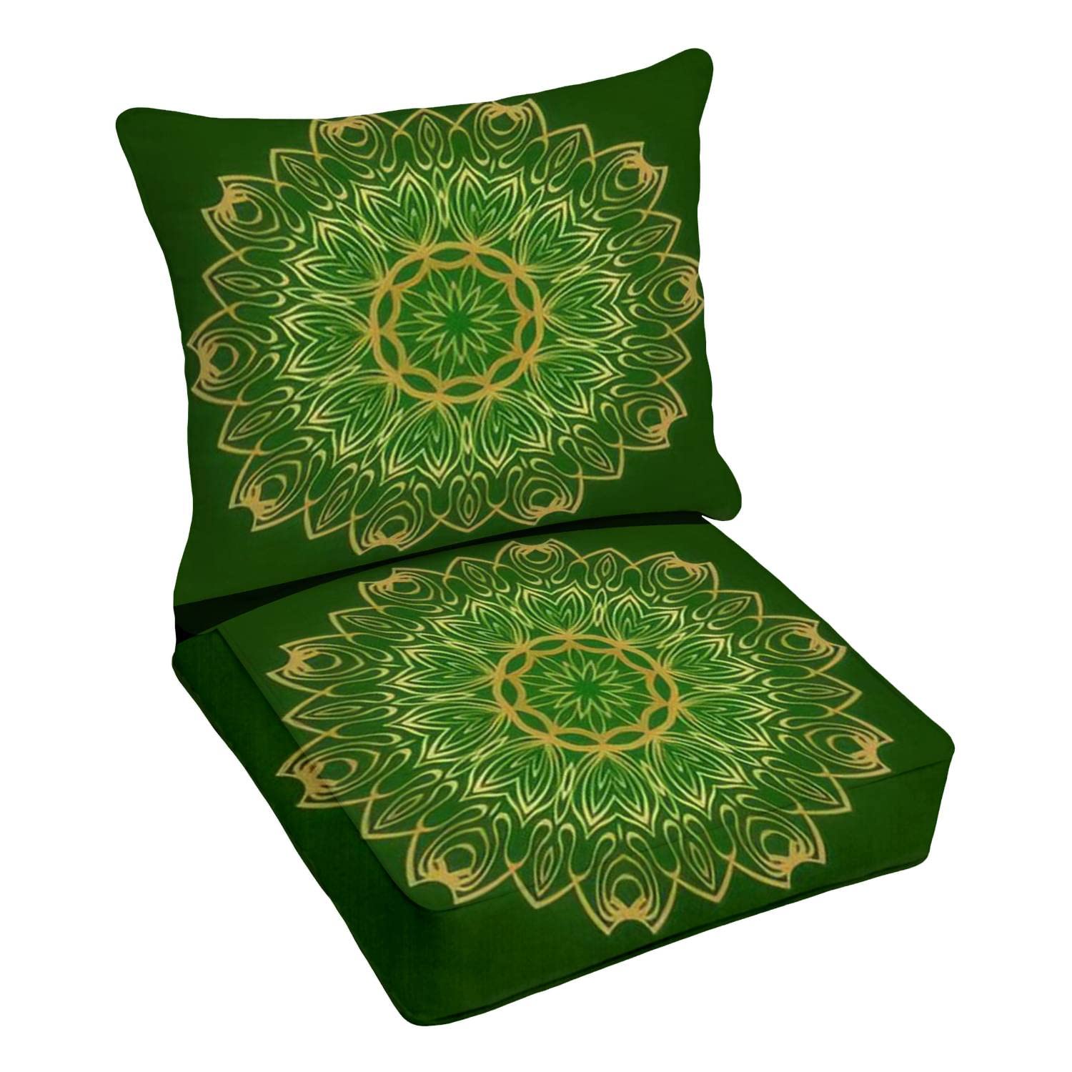 Boho Rainbow Flower Mandala Outdoor Deep Seating Cushion Set - Premium Replacement Cushions for Patio Lounge Chairs with Oriental Indian Moroccan Decor | Perfect for Garden, Poolside & Conversation Areas