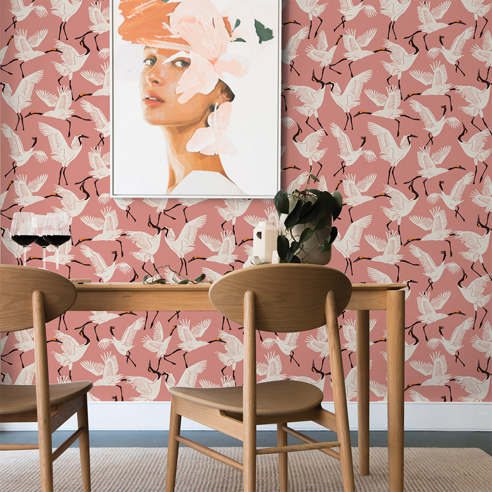 Novogratz Family of Cranes Peel and Stick Wallpaper - Removable Self-Adhesive Wallpaper for Nursery, Kids Room & Home Decor - Easy to Install & Remove