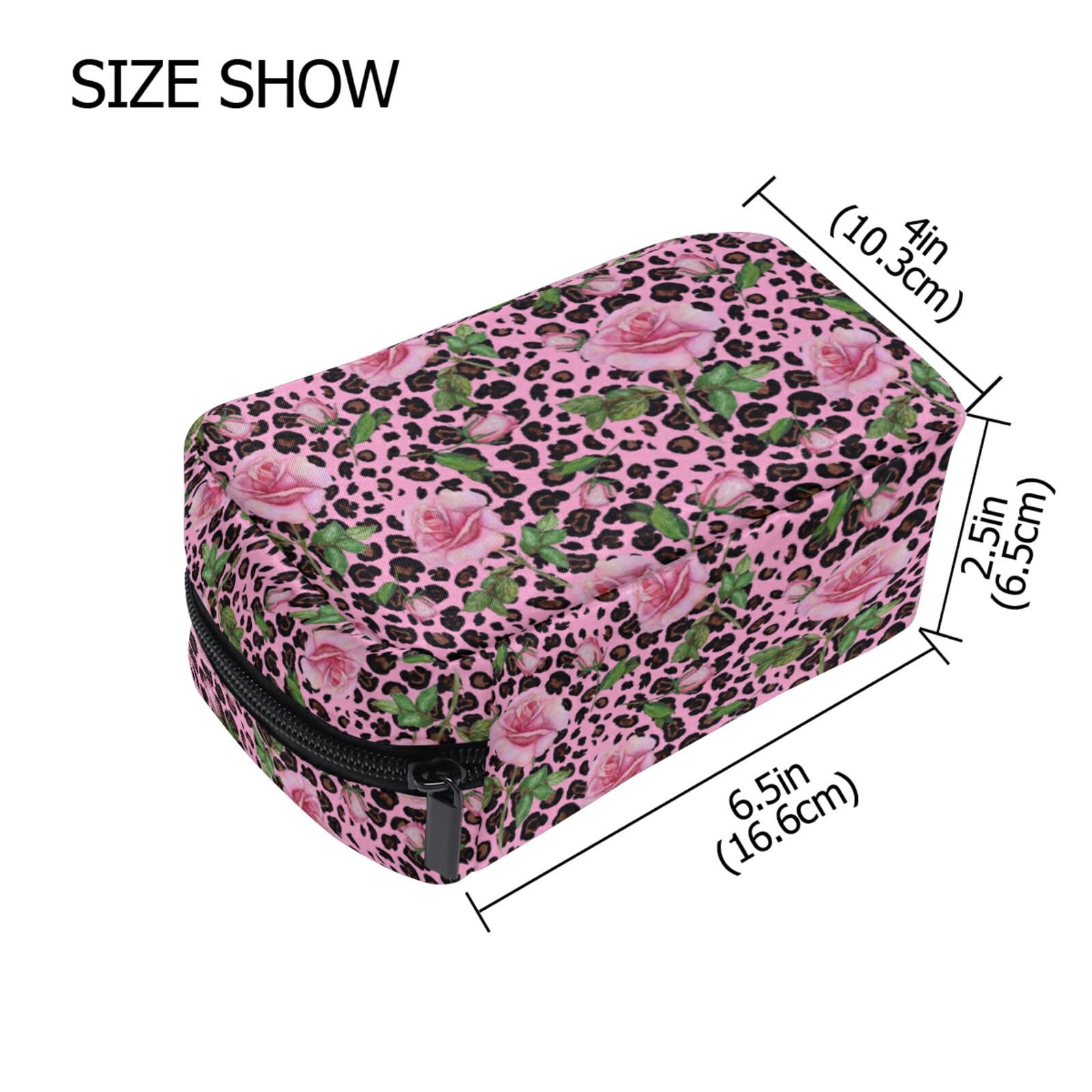 MNSRUU Small Cosmetic Bag for Women & Girls - Pink Leopard Print with Roses Design, Travel Makeup Toiletry Organizer Bag with Multiple Compartments | Perfect for Travel, Gym, Daily Use & Gift Giving