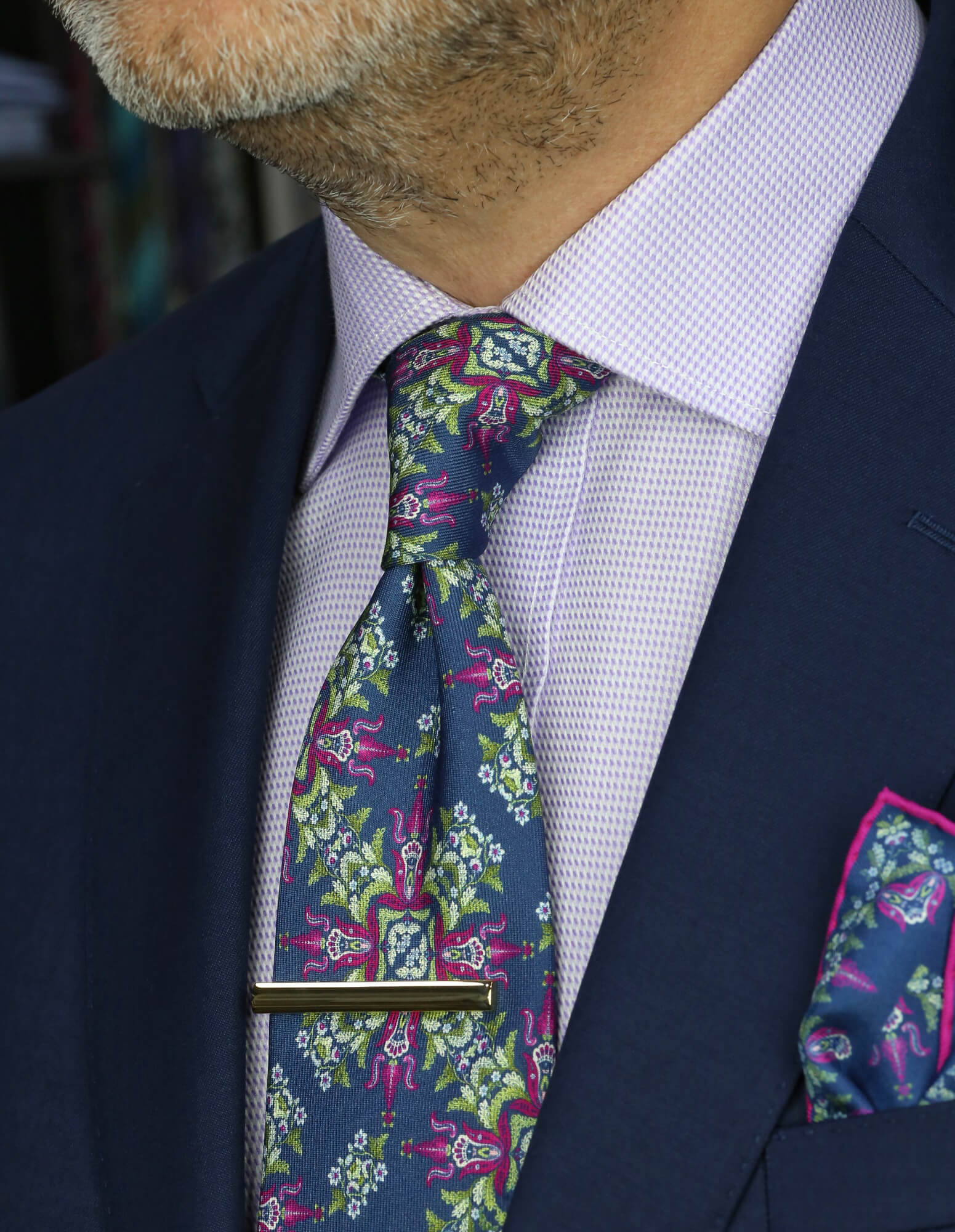 DÉCLIC Ashington Floral Tie for Men - Navy Blue Silk Necktie - Elegant Wedding, Business & Formal Occasion Accessory