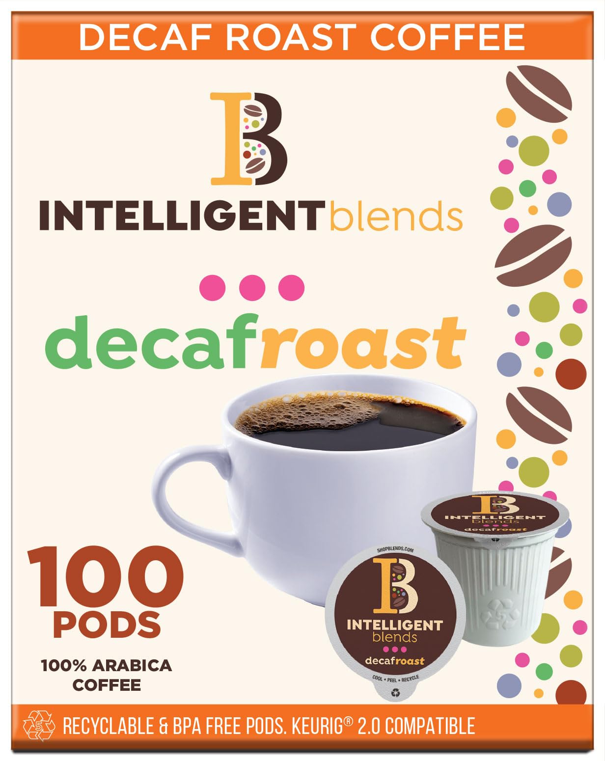 Intelligent Blends Decaf Dark Roast Coffee Pods - 100 Count Recyclable K-Cups, 100% Arabica Coffee, Keurig Compatible Single Serve Pods | Perfect for Home, Office & Coffee Lovers