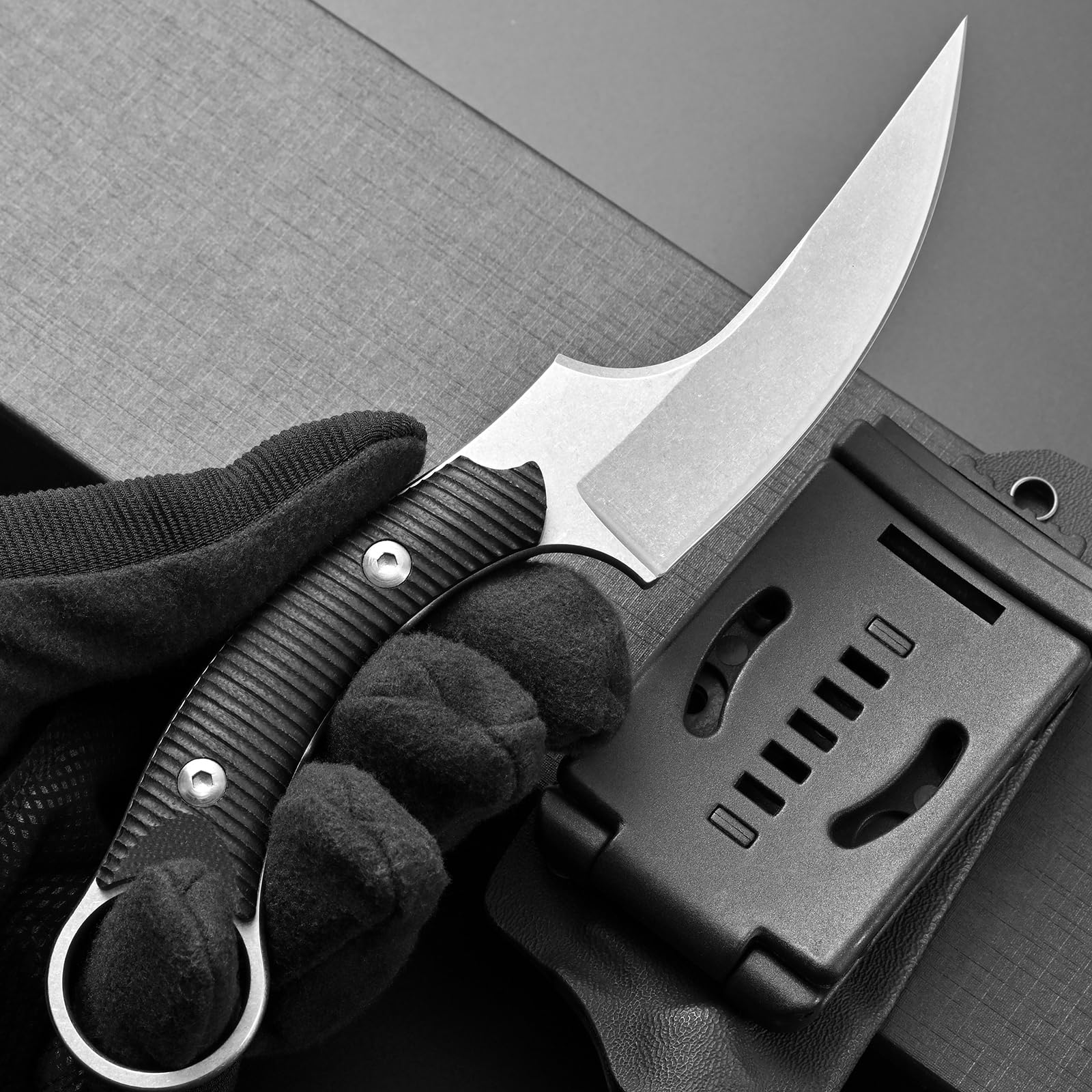 Ccanku C1490 8-Inch Fixed Blade Knife - D2 Steel Claw Knife with G10 Handle - Survival & Bushcraft Outdoor EDC Knife - Includes K-Sheath (Silver) - Perfect for Camping, Hunting, and Tactical Use