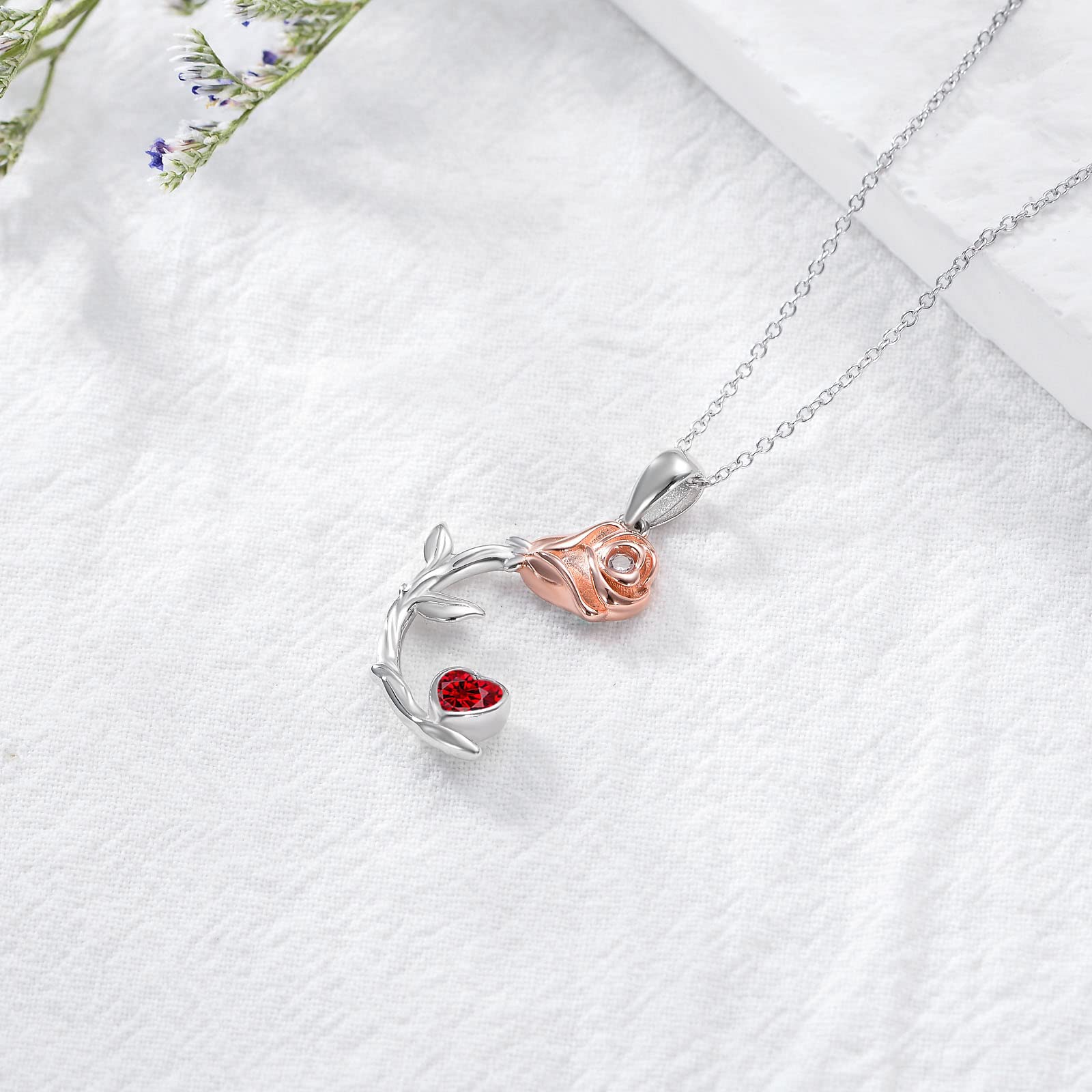 OCJ Rose Moon Necklace - 925 Sterling Silver Rose Pendant with Heart Birthstone, Elegant Jewelry for Women | Perfect Birthday, Christmas & Anniversary Gift for Her, Wife or Girlfriend | Ideal for Date Nights, Weddings & Special Occasions