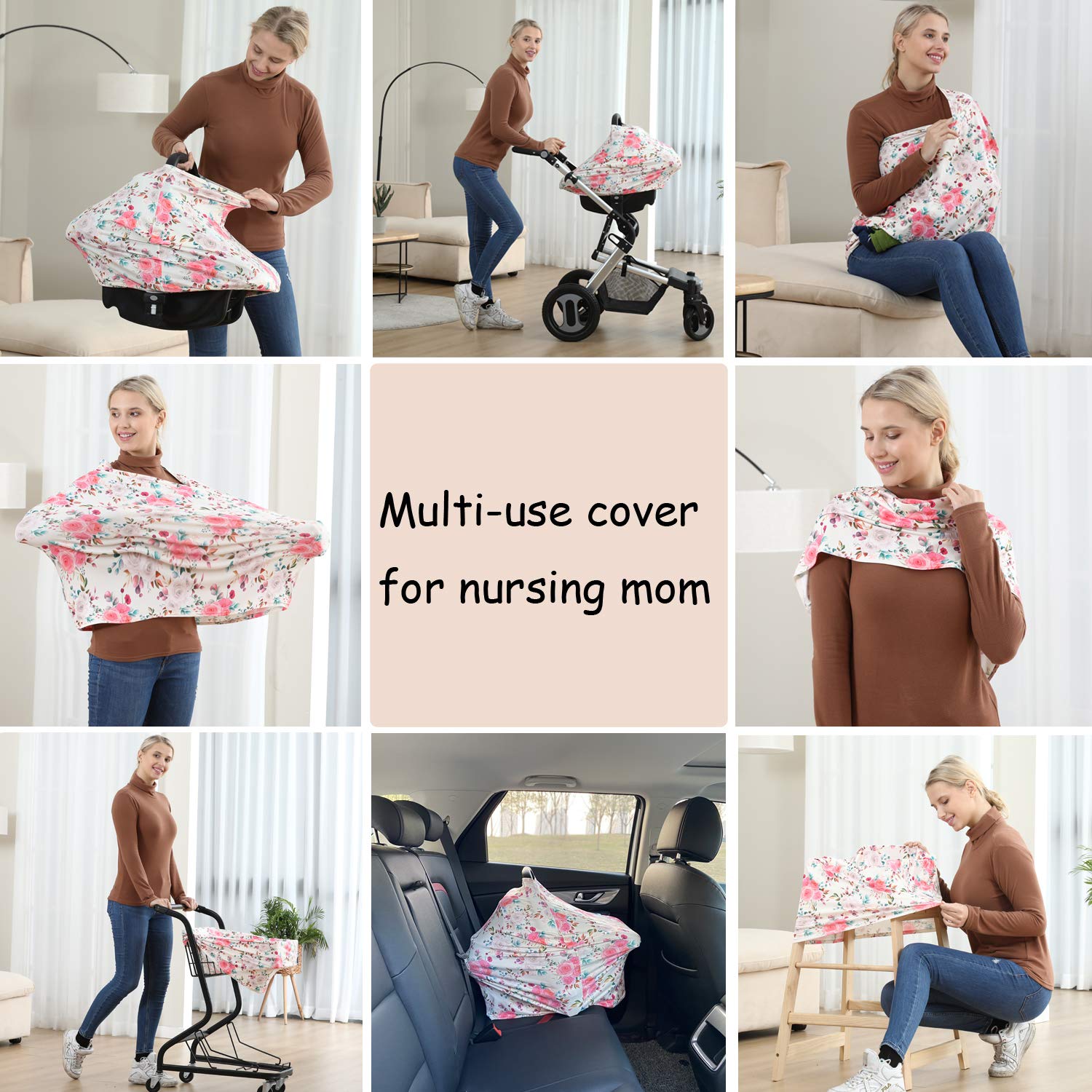 Baby Girl Car Seat Covers & Stroller Canopy - Soft Breastfeeding Cover for Infants, Universal Fit for Car Seats & Strollers (Cream Rose) | Perfect for Nursing, Travel & Outdoor Protection