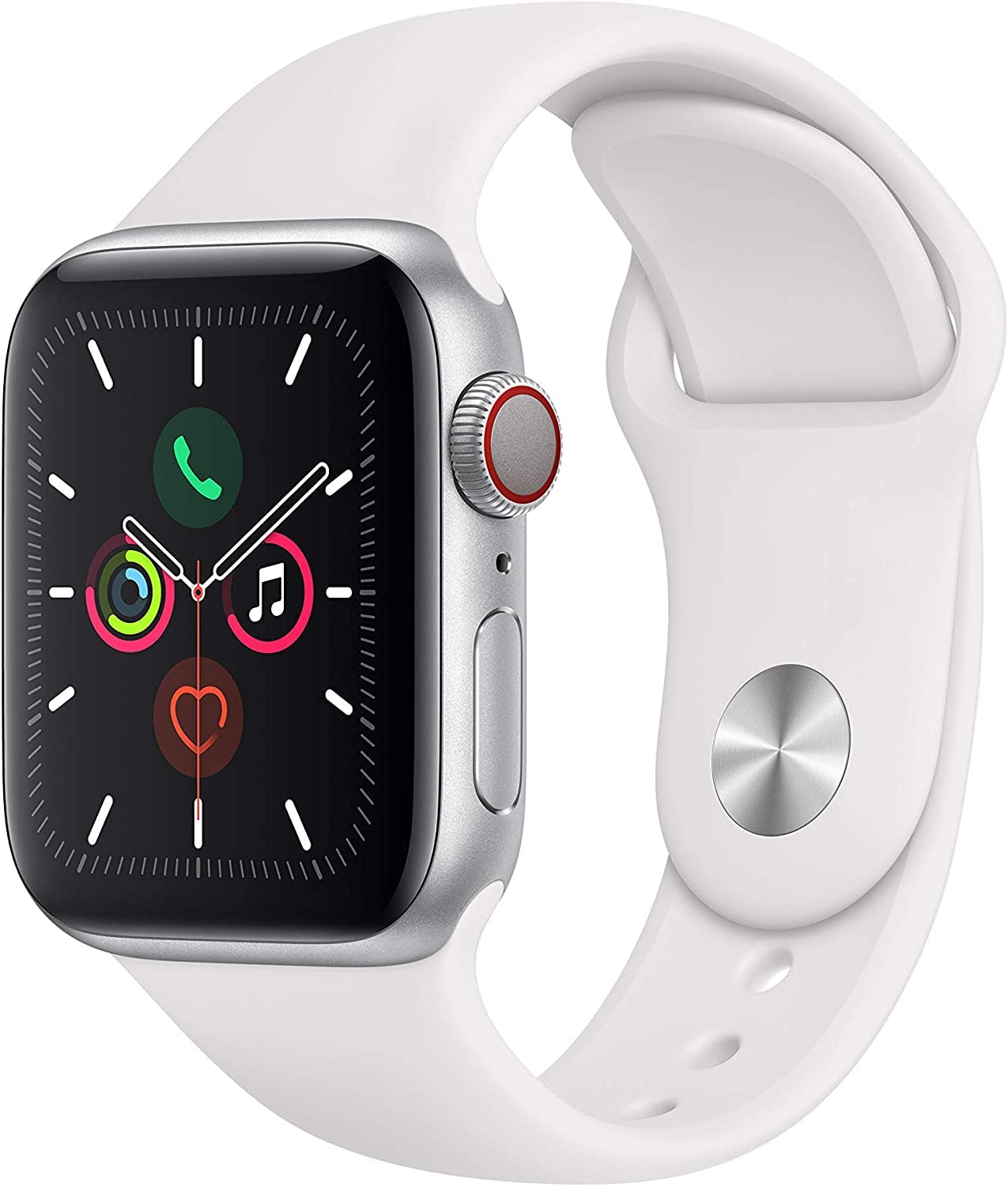 Apple Watch Series 5 (GPS + Cellular, 40mm) - Silver Aluminum Case with White Sport Band (Renewed) | Smartwatch for Fitness Tracking, Calls & Notifications | Perfect for Workouts, Running & Daily Use