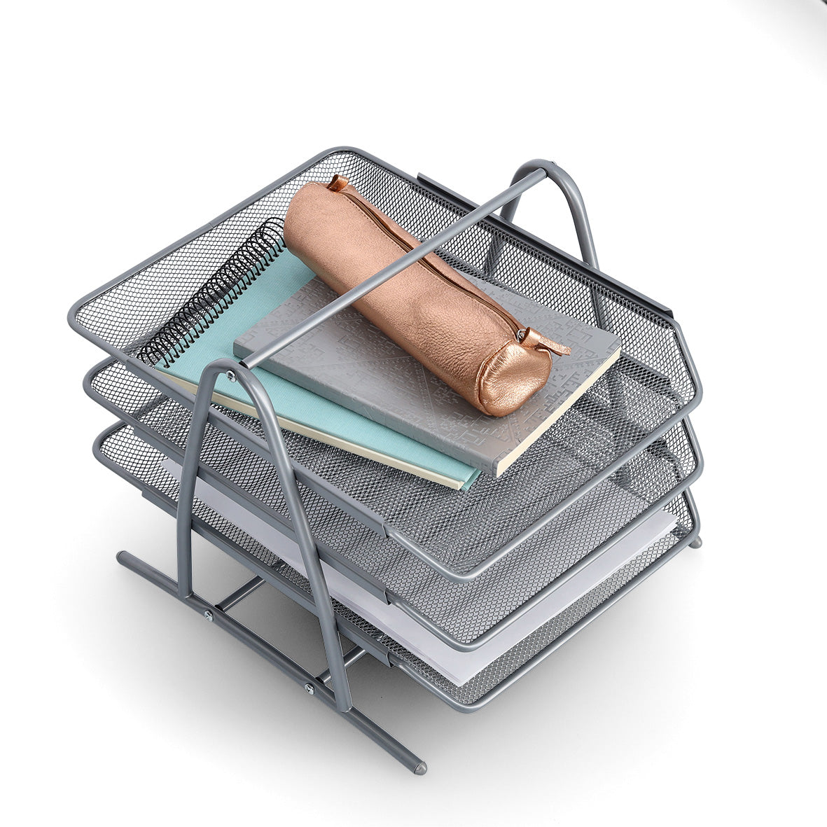 3-Tier File Organizer with Pull-Out Trays - Stackable Desktop Document Holder for Office, Home & School - Multiple Colors Available - Perfect for Paperwork, Bills & Mail Organization