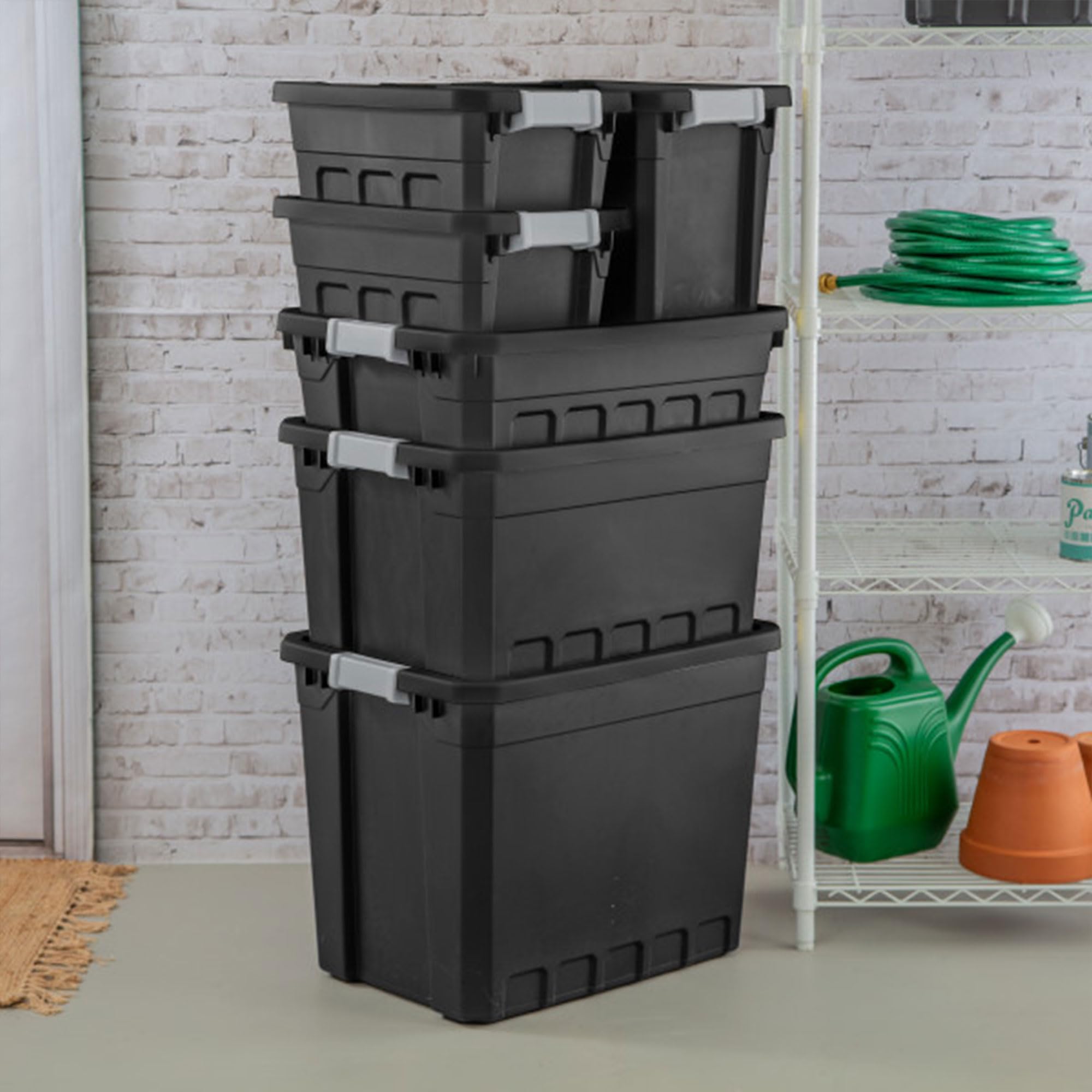 Sterilite 24-Pack 4 Gallon Black Plastic Storage Bins with Lids - Stackable Clear Organizing Containers for Home, Office & Garage Storage Solutions