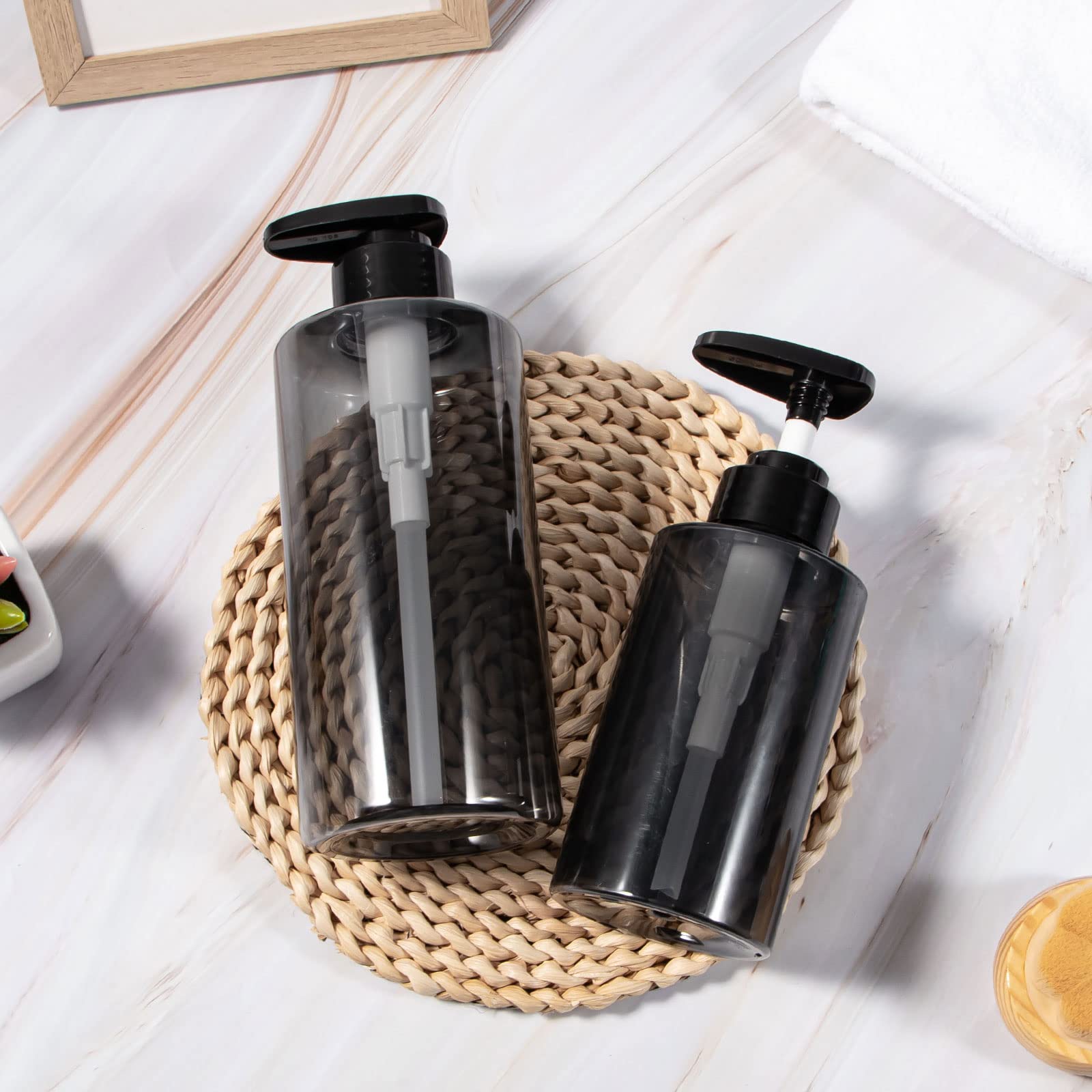 Yebeauty 2 Pack 10oz (300ml) Empty Refillable Shampoo Bottles with Pump - Clear Grey Squeeze Lotion Dispenser for Shower, Bathroom, Travel | Perfect for Shampoo, Conditioner, Body Wash & Liquid Soap Storage