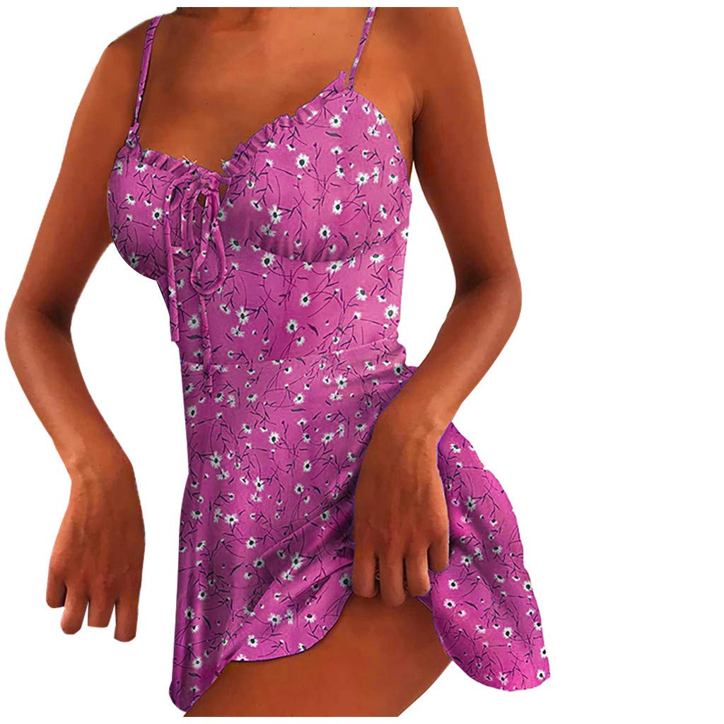WhrDarll Women's Casual Halter Floral Print Mini Dress - Sleeveless Summer Sundress with Zipper & Suspender Strap | Perfect for Beach, Vacation, and Outdoor Parties