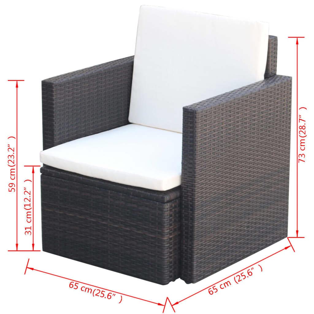 Brown Poly Rattan Patio Chair with Cushions & Pillows - Outdoor Garden, Poolside, or Balcony Relaxation Furniture