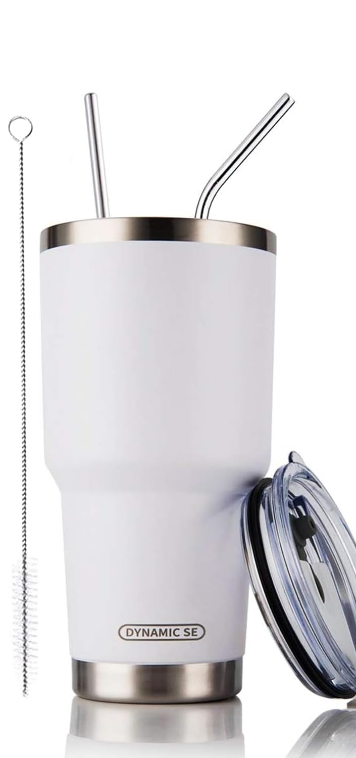 30oz Stainless Steel Tumbler with Straw - Vacuum Insulated for Hot/Cold Drinks - Home & Travel