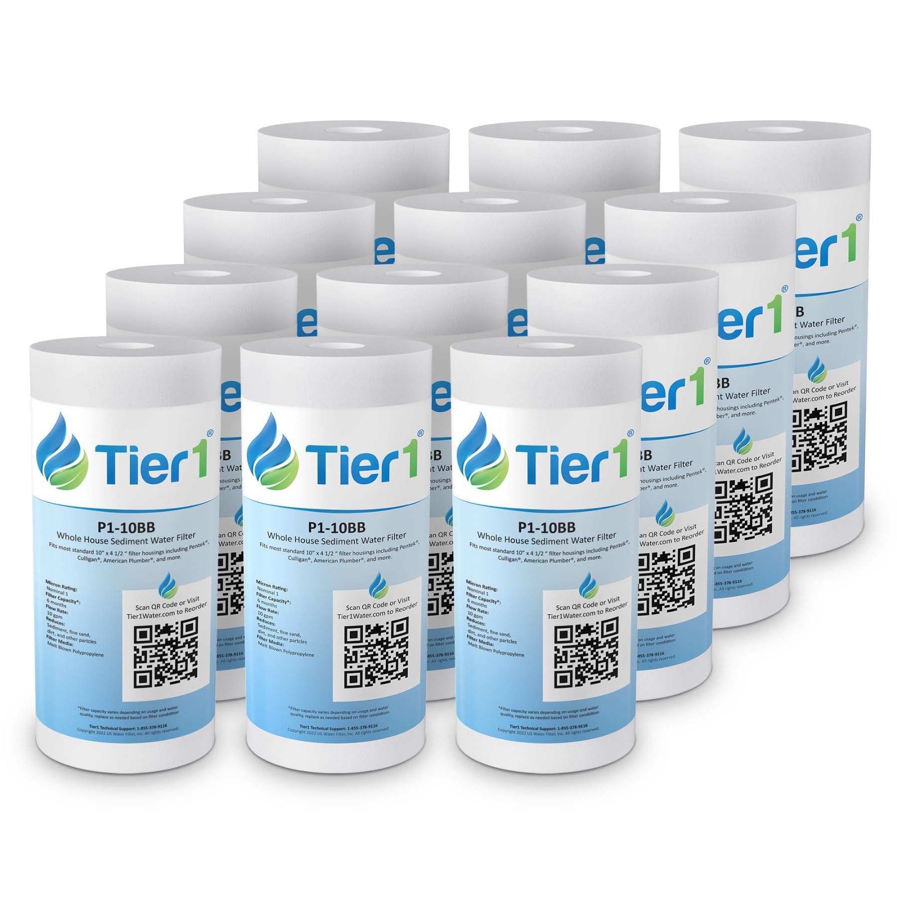 10 Inch x 4.5 Inch 1 Micron Tier1 Whole House Sediment Water Filter Replacement Cartridge - 12-Pack Spun Wound Polypropylene | Compatible with Pentek DGD-2501 & 155359-43 | Perfect for Well Water, Municipal Water Filtration Systems & Home Water Purification