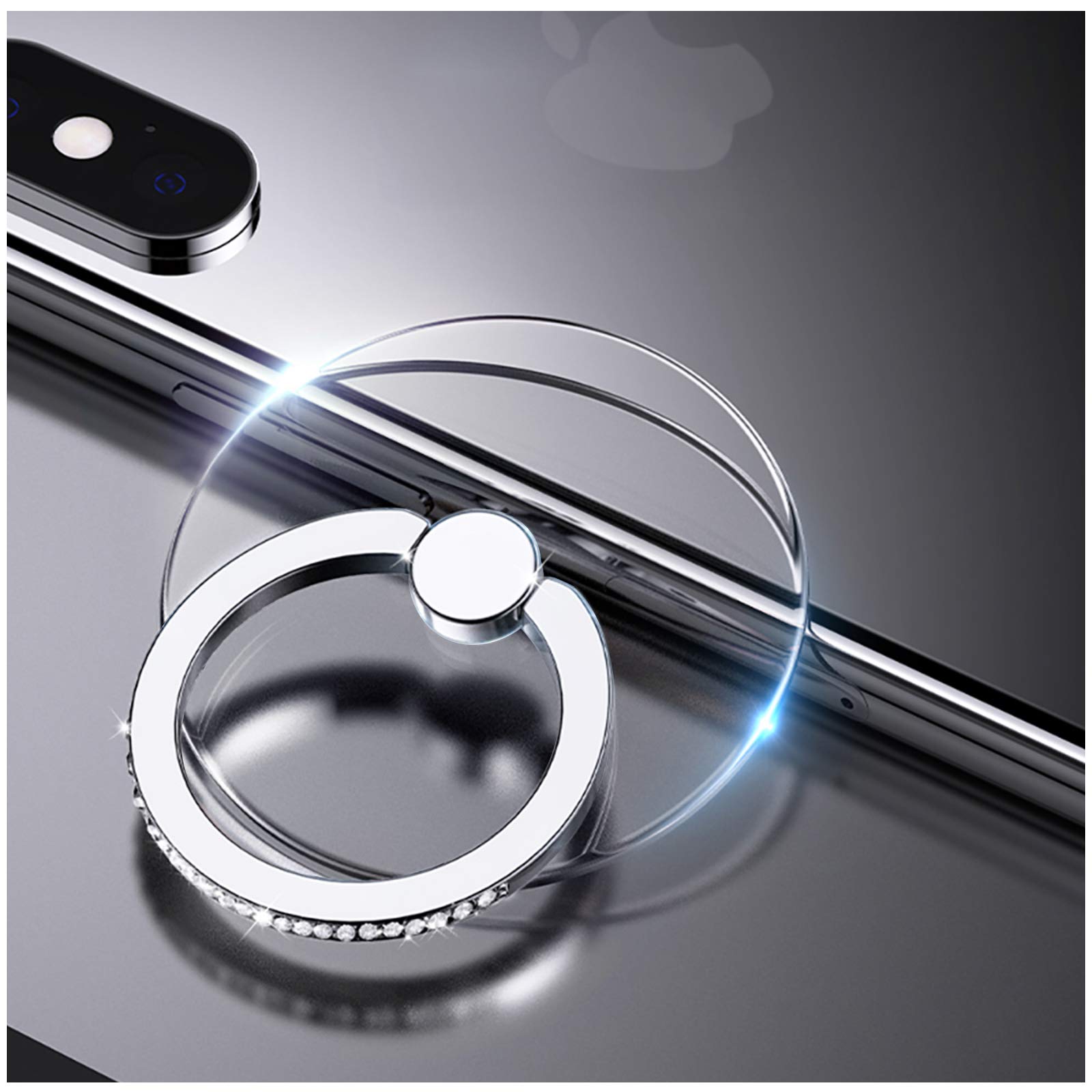360° Rotating Transparent Phone Ring Stand - Silver & Diamond for Secure Grip & Hands-Free Viewing