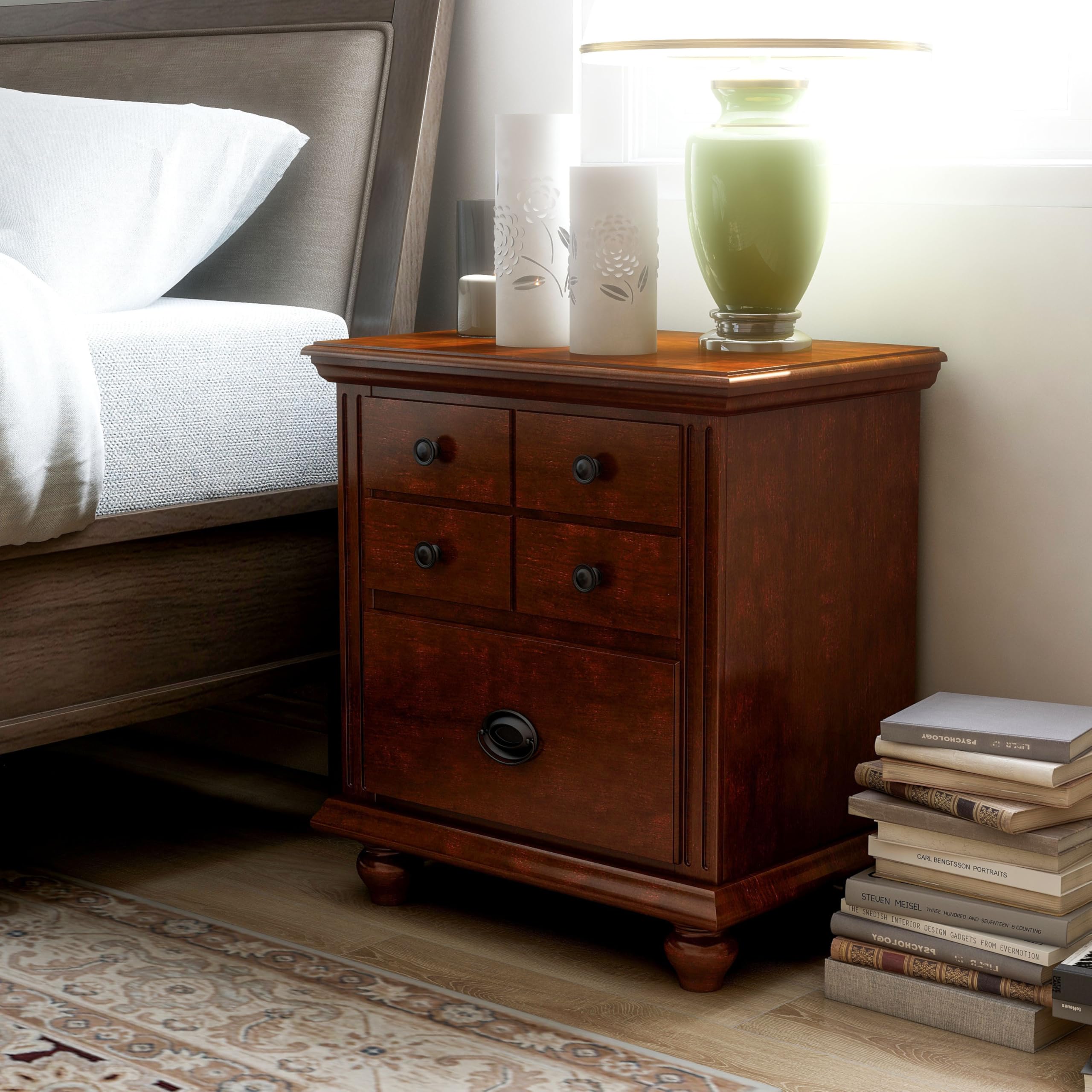 247SHOPATHOME Cherry Wood Nightstand - Modern Bedside Table with Storage Drawer for Bedroom, Living Room, or Office