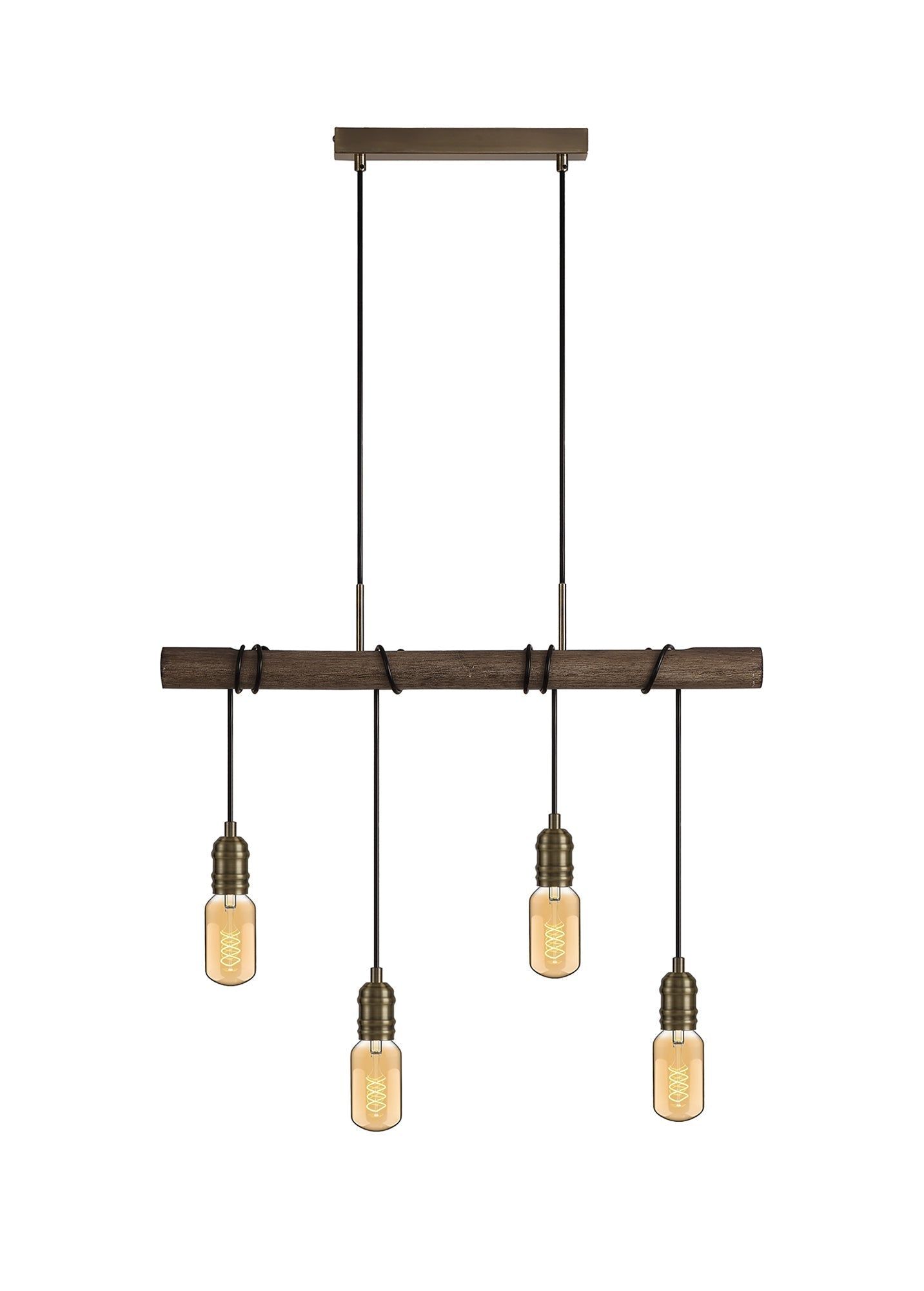 Ambover Kitchen Table Island Ceiling Light Fixture - 3/4/6 Light E27 Bulb Base - Medium Oak & Antique Brass Finish - IP20 Rated - Perfect for Dining Room, Kitchen Island or Breakfast Nook Lighting