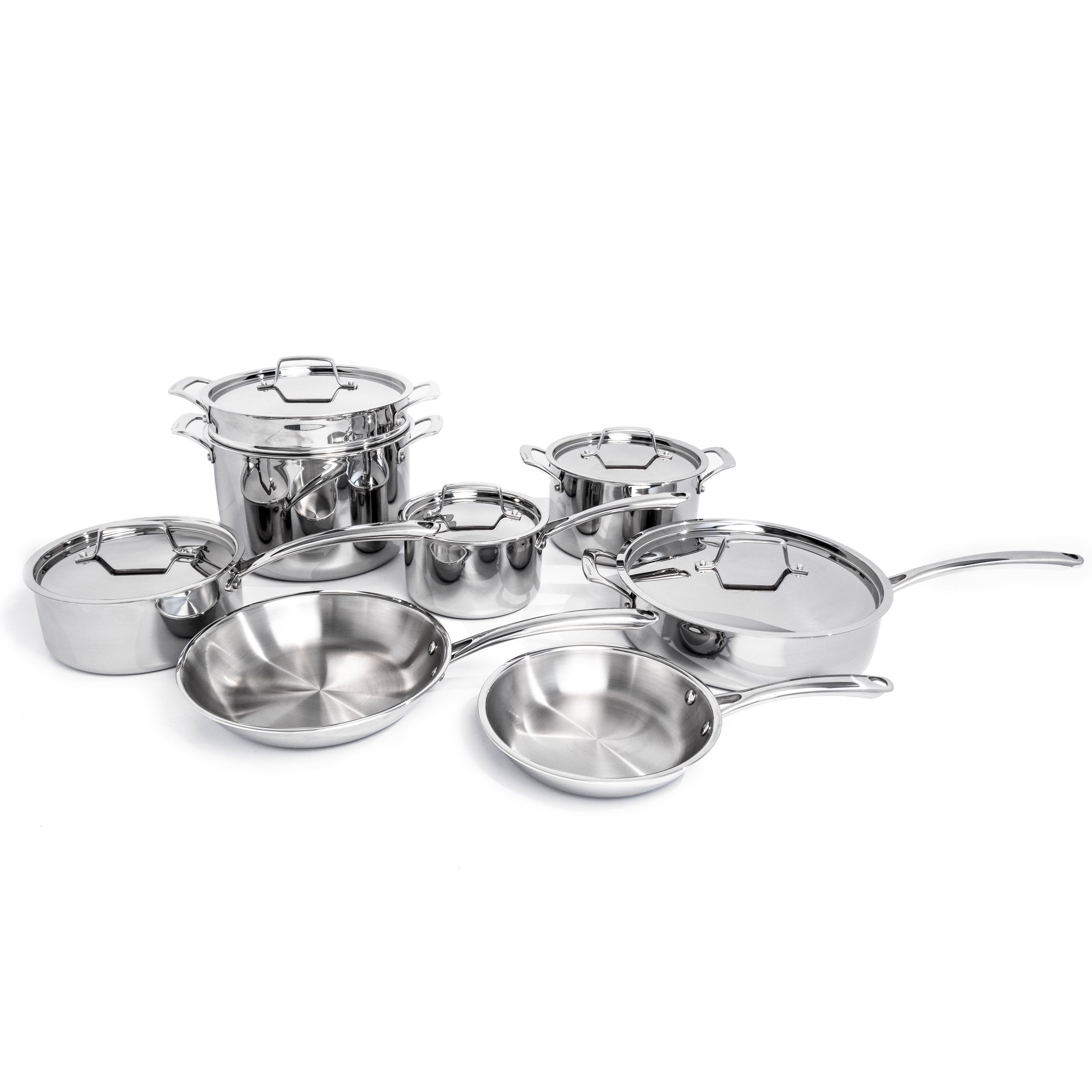 BergHOFF Professional 13-Piece Tri-Ply 18/10 Stainless Steel Cookware Set with Stainless Steel Lids - Premium Kitchen Cookware for Home Chefs & Professional Cooking