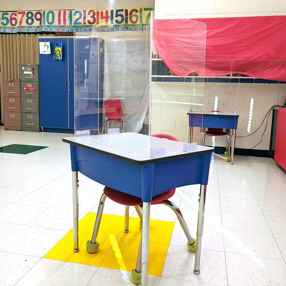 EAI Education Clear Plexiglass Student Desk Shields - 20 Inch Height, Set of 4 - Perfect for Classroom, Office, and Library Social Distancing Protection