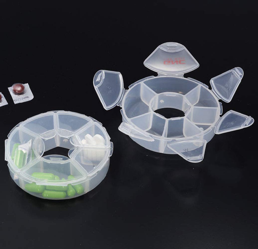 7777777 6-Compartment Weekly Pill Organizer - Portable Round Mini Medicine Box (2 Pack) - Perfect for Travel, Work & Daily Medication Management