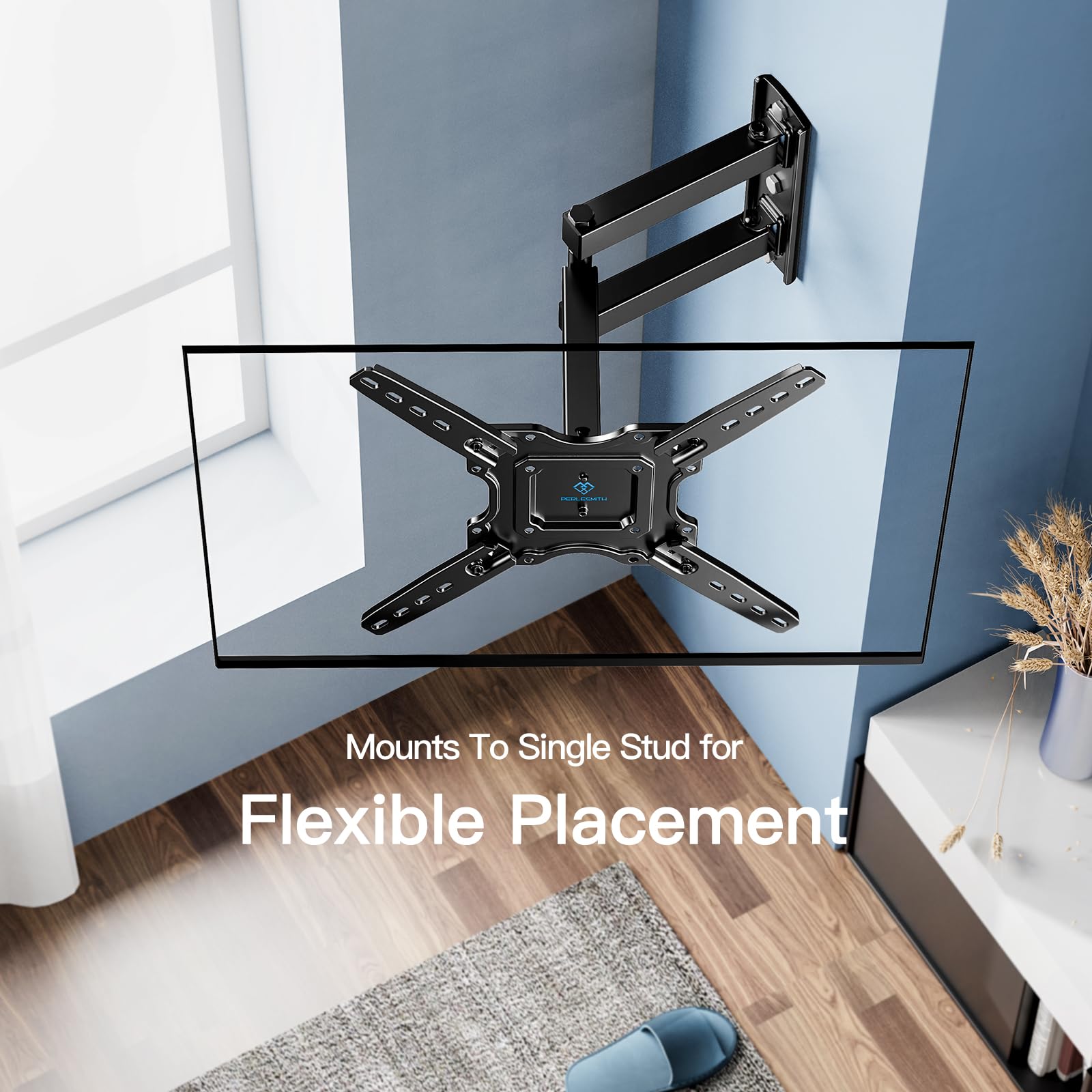 PERLESMITH UL Listed Full Motion TV Wall Mount Bracket for 26-60 Inch Flat/Curved OLED 4K TVs up to 77lbs - Swivel, Tilt, Extension Arm, Max VESA 400x400mm (PSMFK12) - Perfect for Living Room, Bedroom & Home Theater Setup