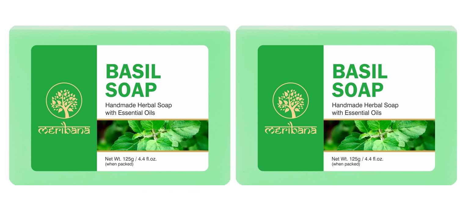 MeriBana Handmade Basil Bath Soap - 2 Pack (125g Each) | Natural, Organic & Moisturizing for Sensitive Skin | Perfect for Relaxing Baths & Spa Days at Home