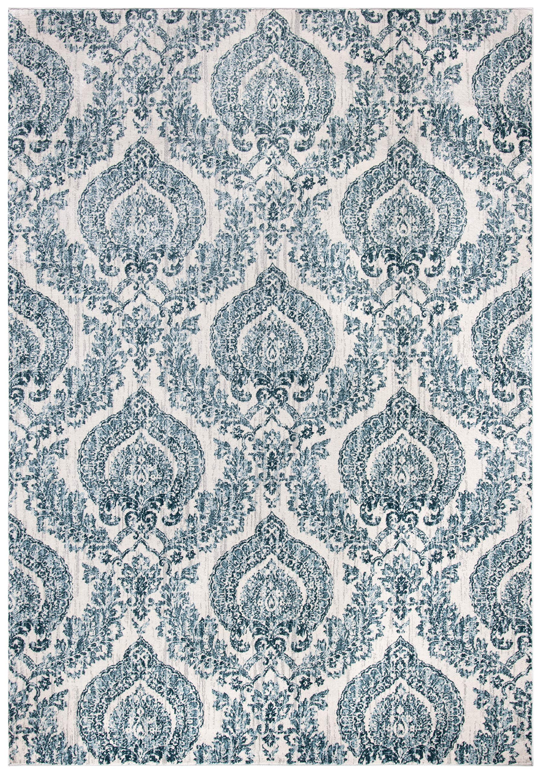 SAFAVIEH Isabella Collection 8' x 10' Navy & Ivory Damask Design Non-Shedding Area Rug - Easy Care, Stain Resistant for High Traffic Living Room, Bedroom, Dining Room & Office (ISA952N)