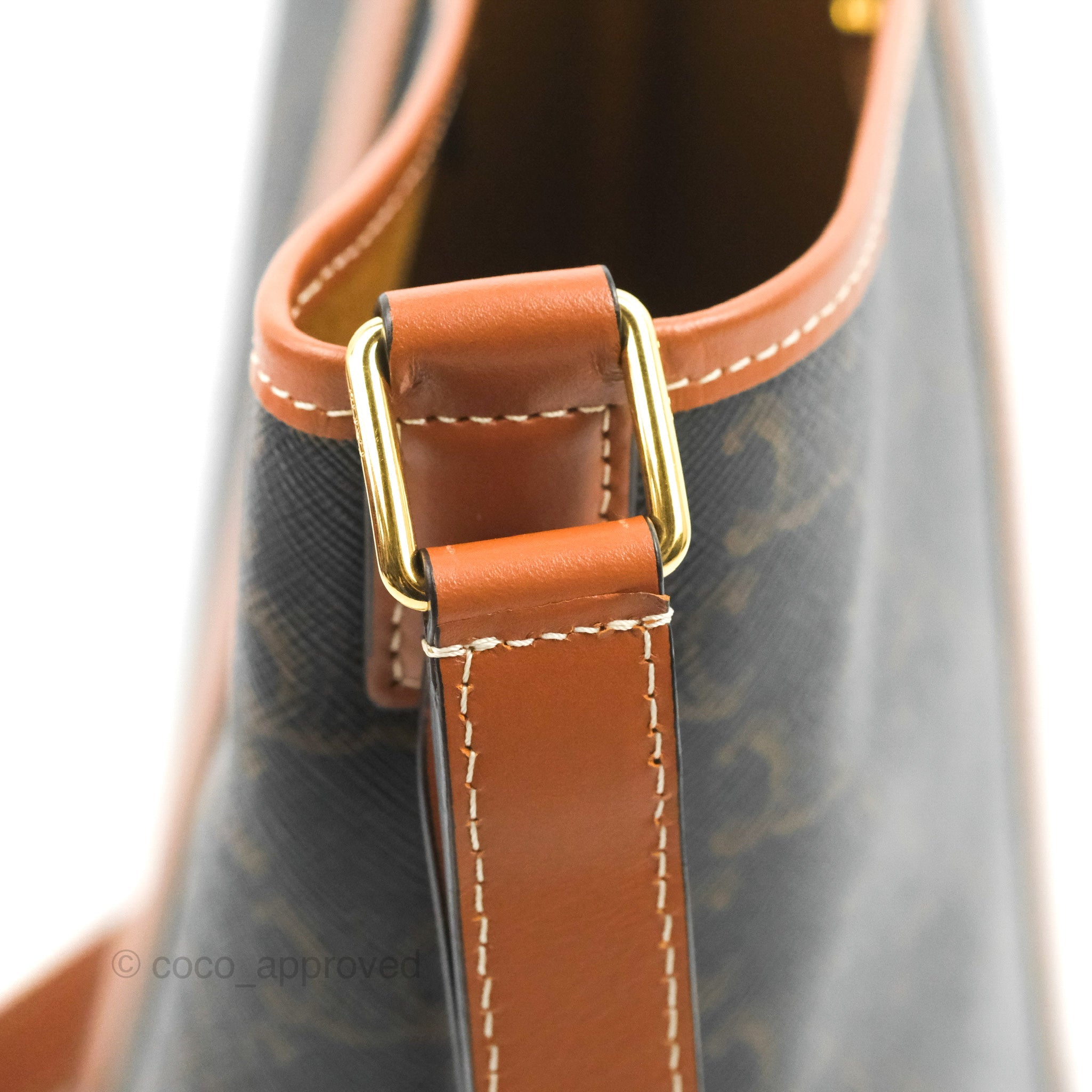 Celine Small Bucket Bag in Triomphe Canvas & Tan Calfskin Leather - Perfect for Everyday Use, Work & Travel Accessories