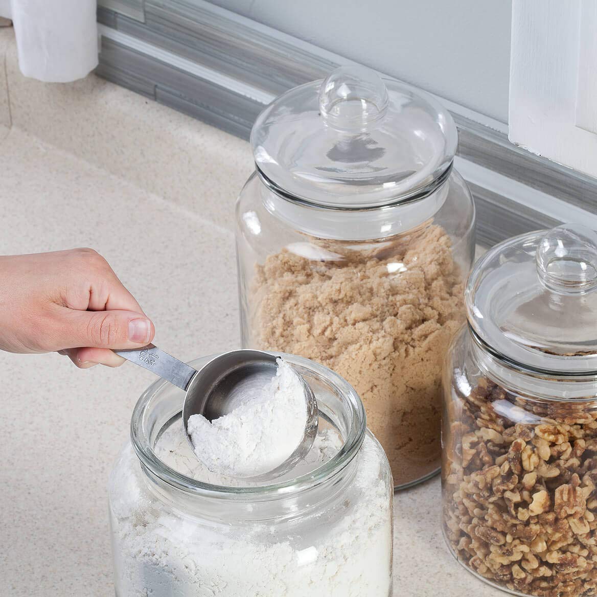Clear Glass Apothecary Jars with Airtight Lids - Set of 3 Decorative Storage Canisters for Kitchen, Bathroom & Office Organization - Perfect for Spices, Cotton Balls, Candies & Home Decor