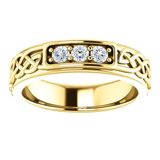14K Gold Men's Celtic Ring with 1/5 CTW Diamond Accents - Elegant Three-Stone Design for Weddings, Anniversaries & Special Occasions