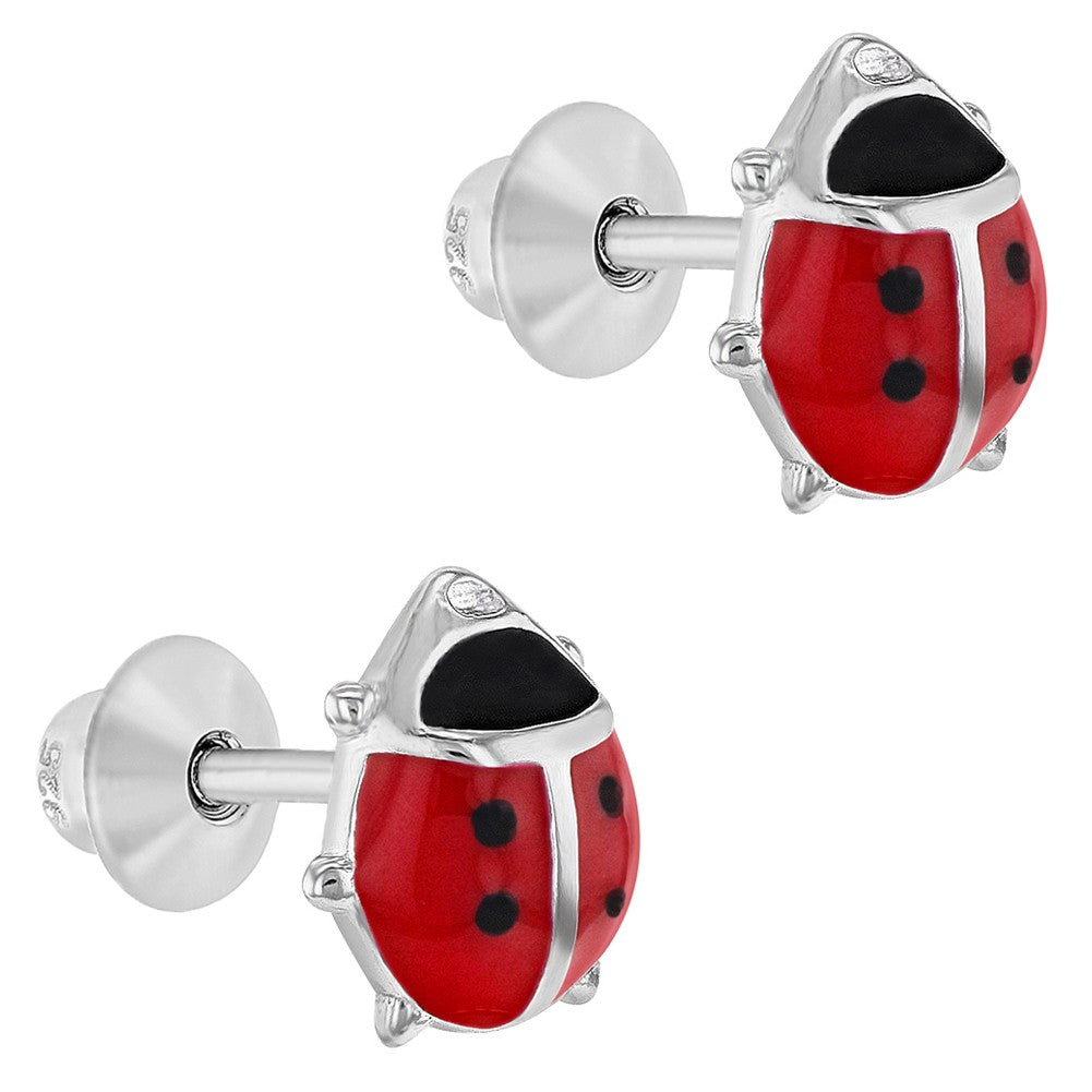Kids' Sterling Silver Enamel Ladybug Stud Earrings - Hypoallergenic Cute Insect Jewelry for Girls | Perfect for Birthdays, Parties & Everyday Wear
