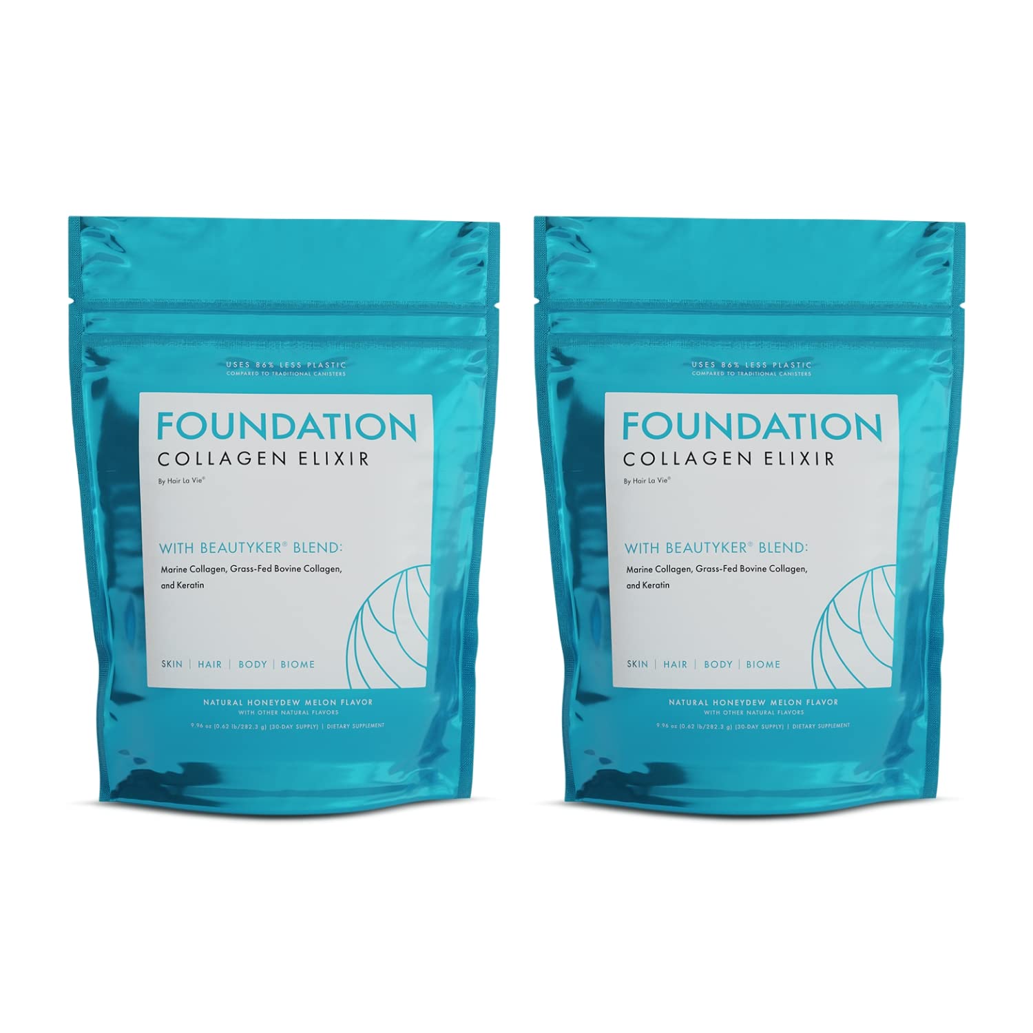 Hair La Vie Foundation Beauty Elixir with Collagen & Keratin - Prebiotic Supplement for Gut Health, Skin Clarity & Hair Growth (2-Pack) - Daily Wellness & Beauty Routine for Women