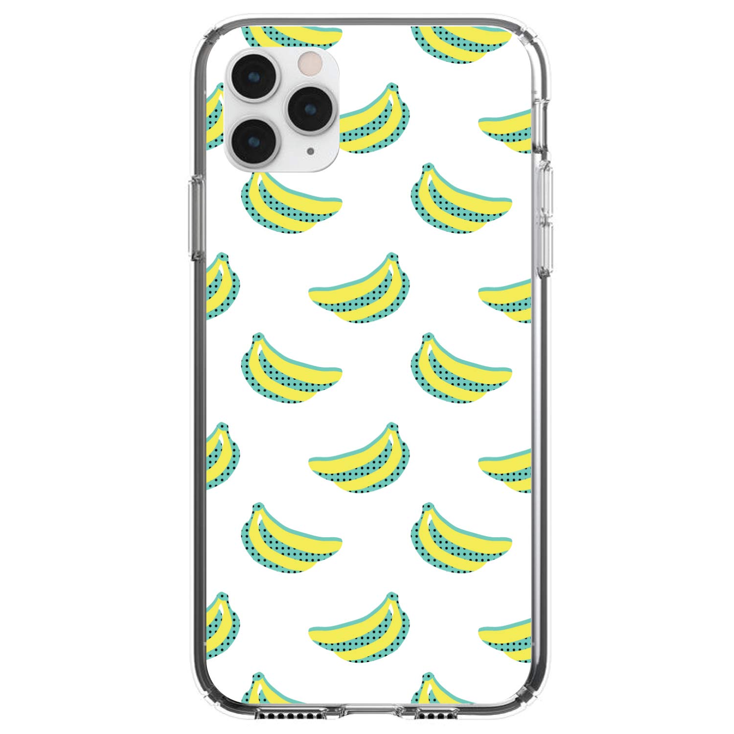 DistinctInk Clear Shockproof Hybrid Case for iPhone 13 Pro MAX (6.7 Inch) - Durable TPU Bumper & Acrylic Back with Tempered Glass Screen Protector - Vibrant Banana Pattern Summer Design in Yellow - Perfect for Outdoor Activities, Travel & Daily Protection