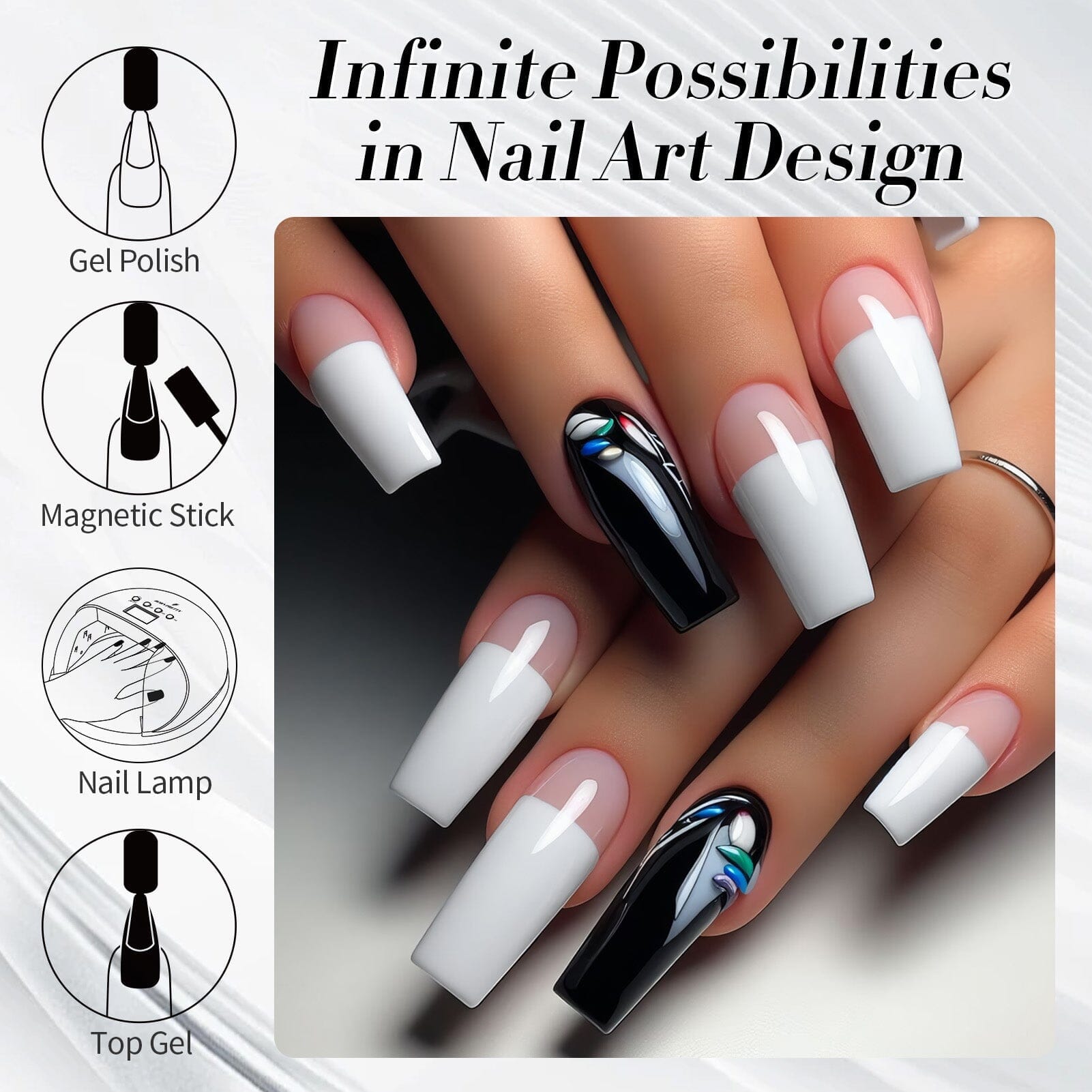 Hema-Free Black & White Color Gel Set - 15ml for Nail Art & DIY Manicures - Safe & Long-Lasting