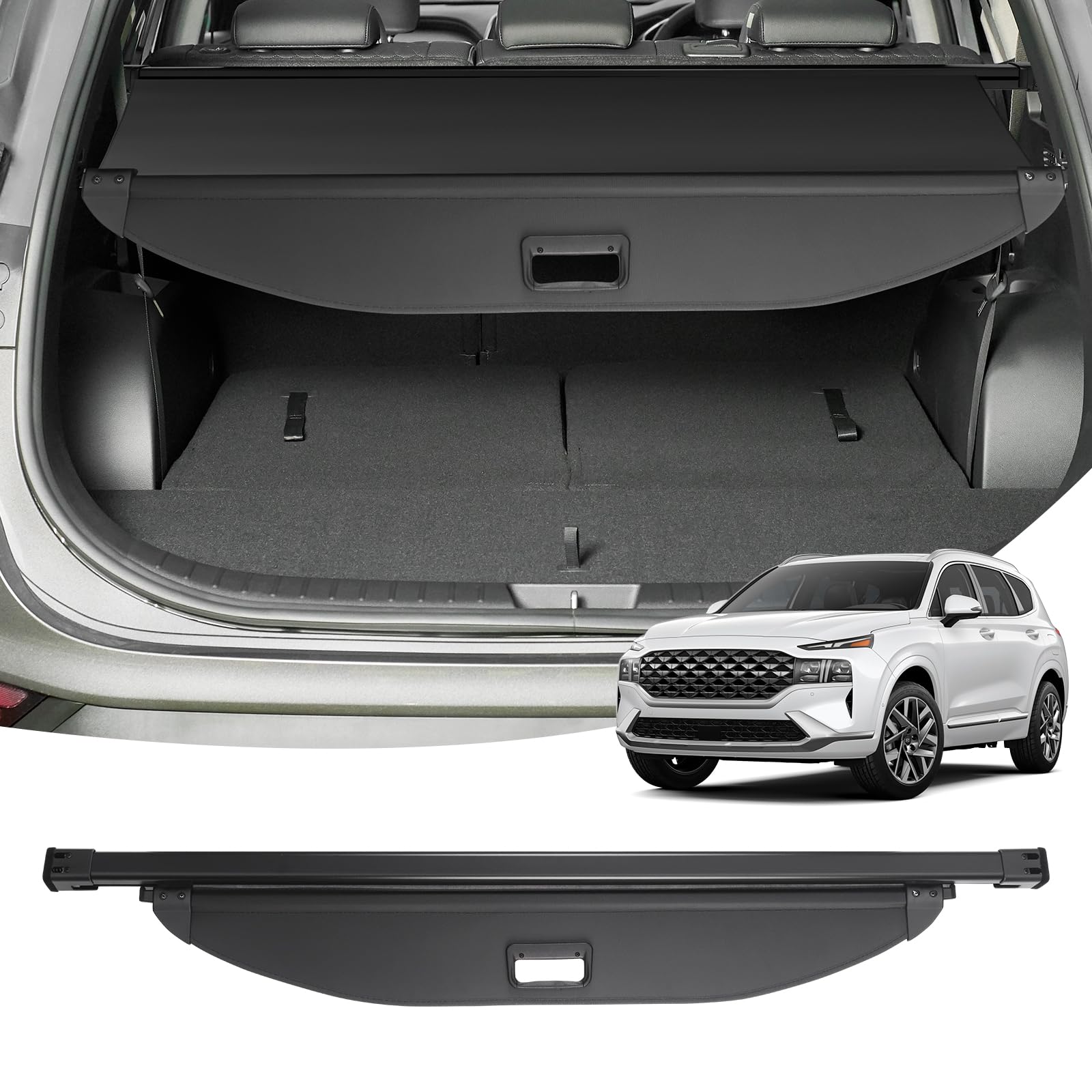 2019-2023 Hyundai Santa Fe Retractable Cargo Cover - Black Trunk Shade & Tonneau Security Cover for 5-Seat SUV | Perfect for Road Trips, Grocery Protection & Vehicle Security